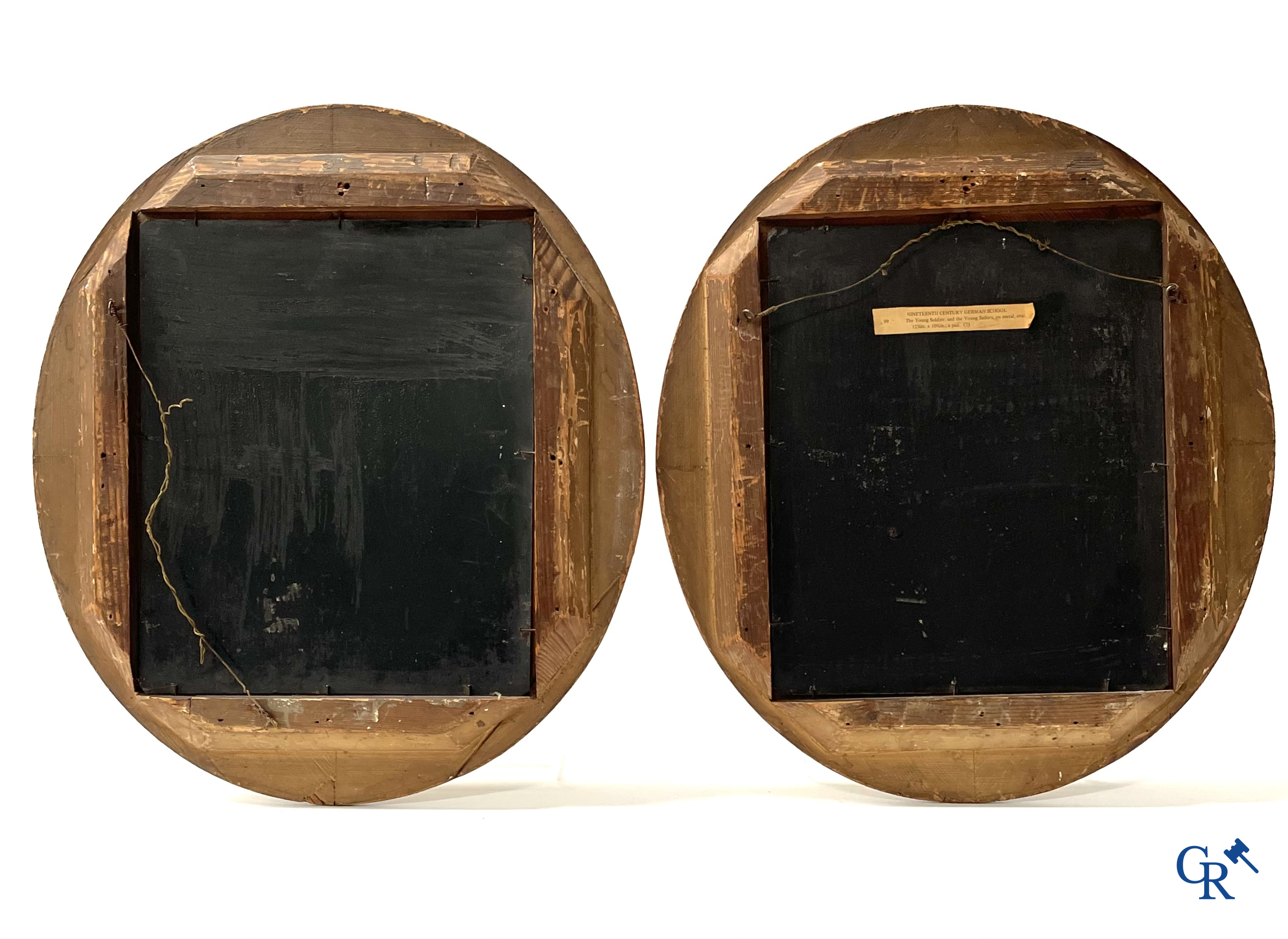 Pendant, a pair of paintings, oil on metal. "The young soldier" and "The young sailors". 19th century.