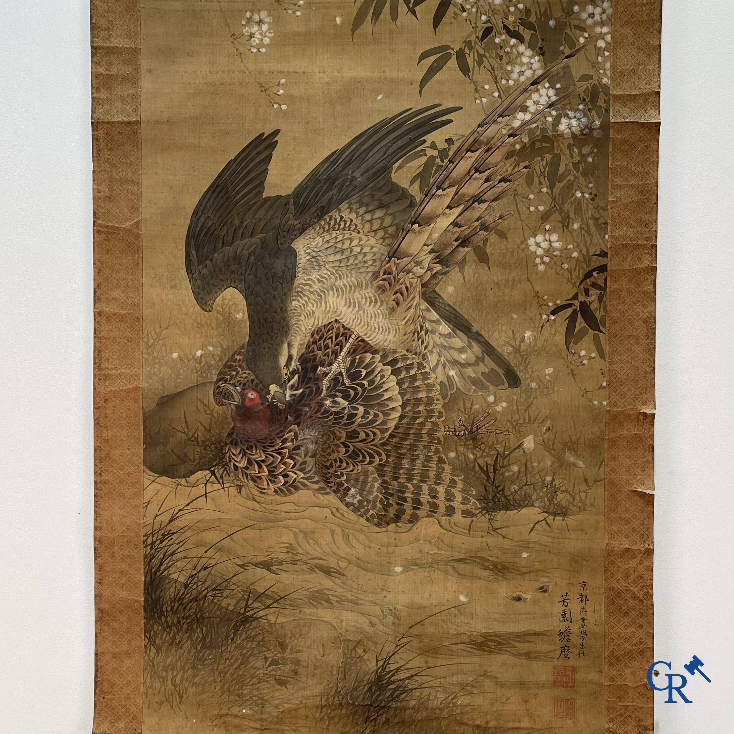 Asian Art, a large Japanese scroll. Signed. 18th century.