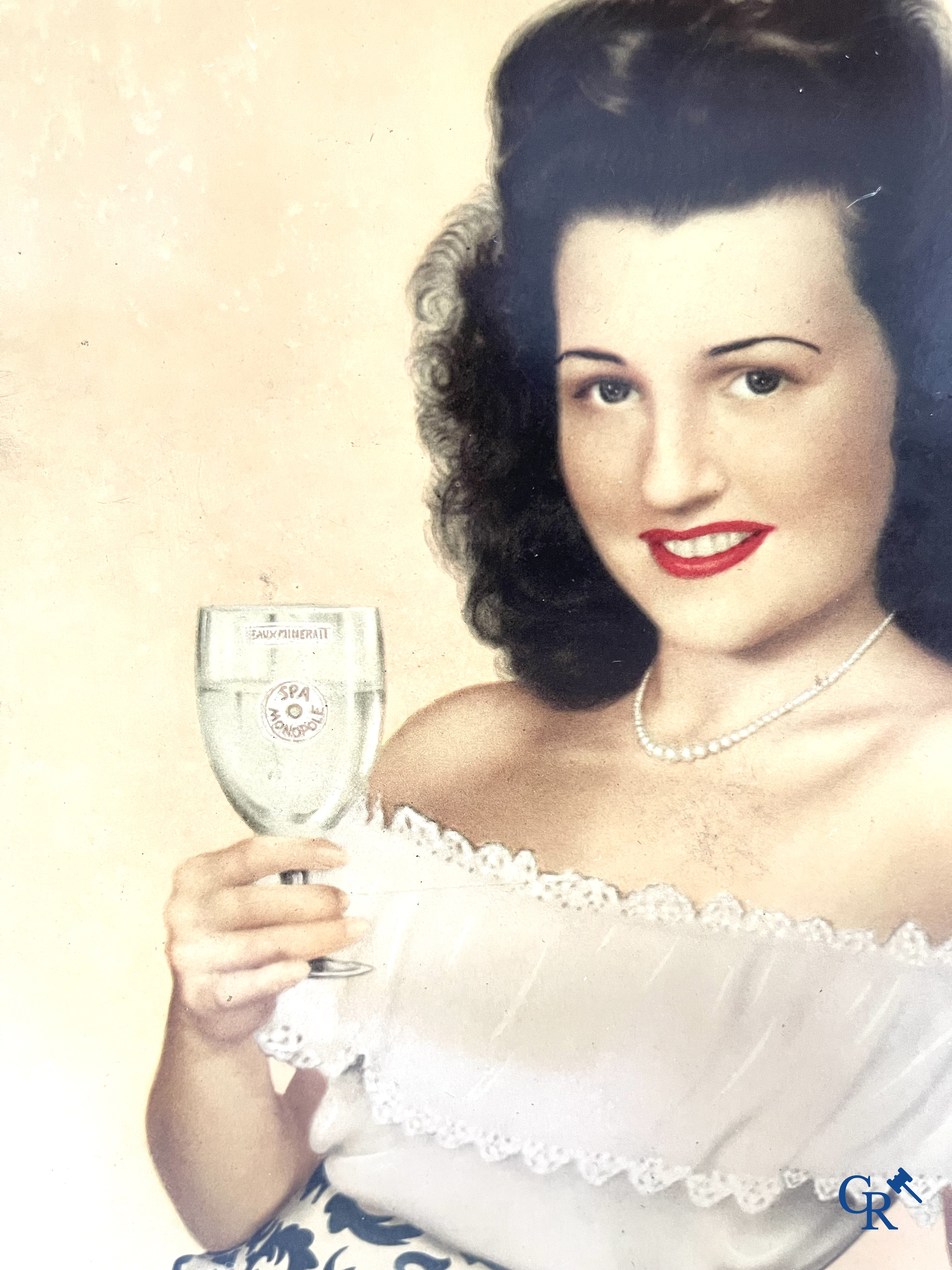 Spa, a publicity printed on metal for Spa Citron and a lithograph on cardboard for Spa Orangina. 1950's.