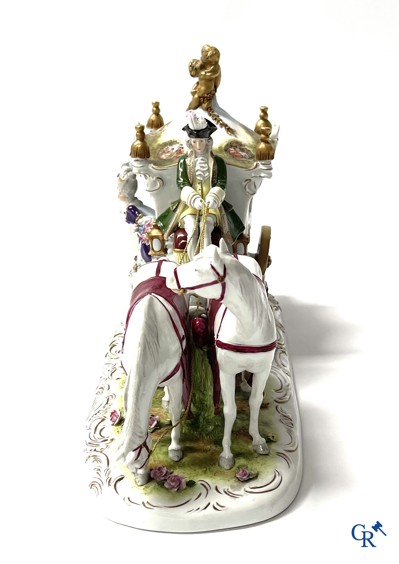 European porcelain. A large horse carriage in Saxon porcelain. Marked.