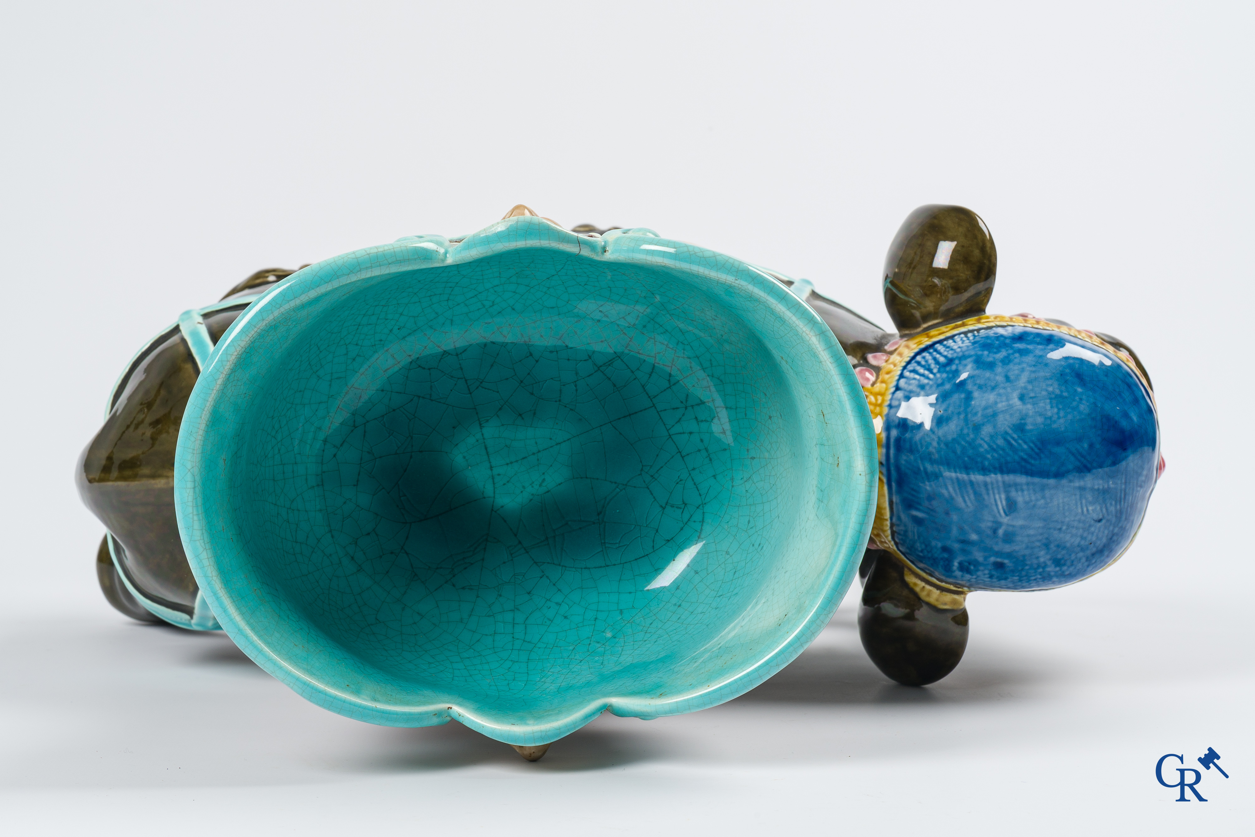 Orchies. A large elephant in multicolored decorated pottery, barbotine. France, circa 1900.