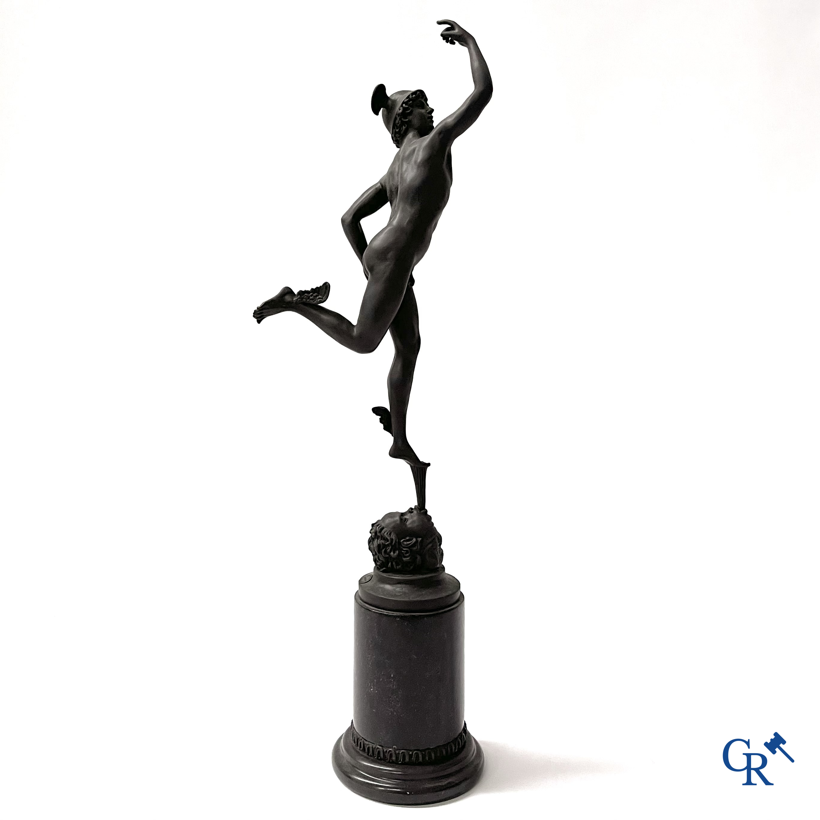 Jean de Bologne (after) Mercury. A bronze statue on a black marble base. 20th century.
