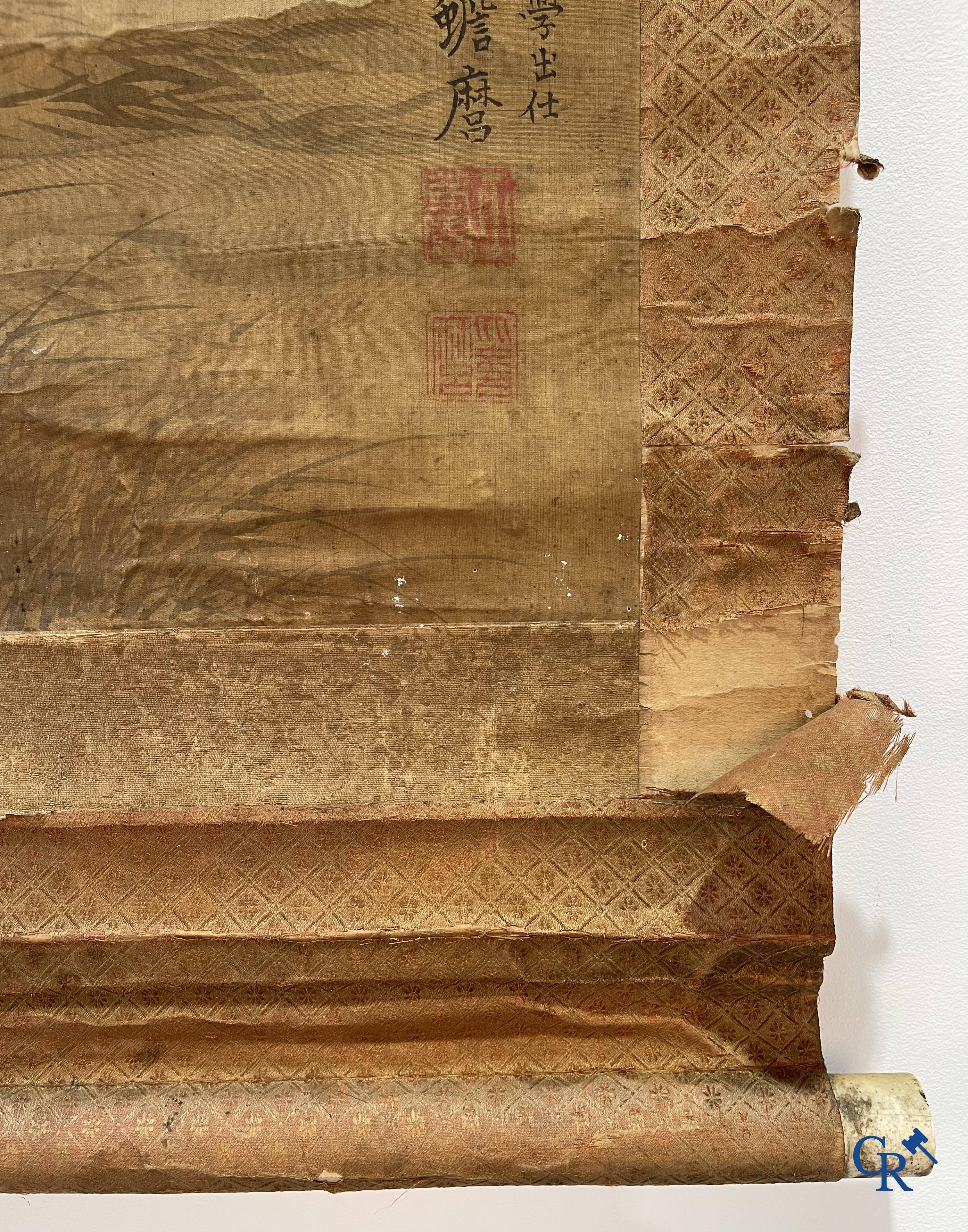 Asian Art, a large Japanese scroll. Signed. 18th century.