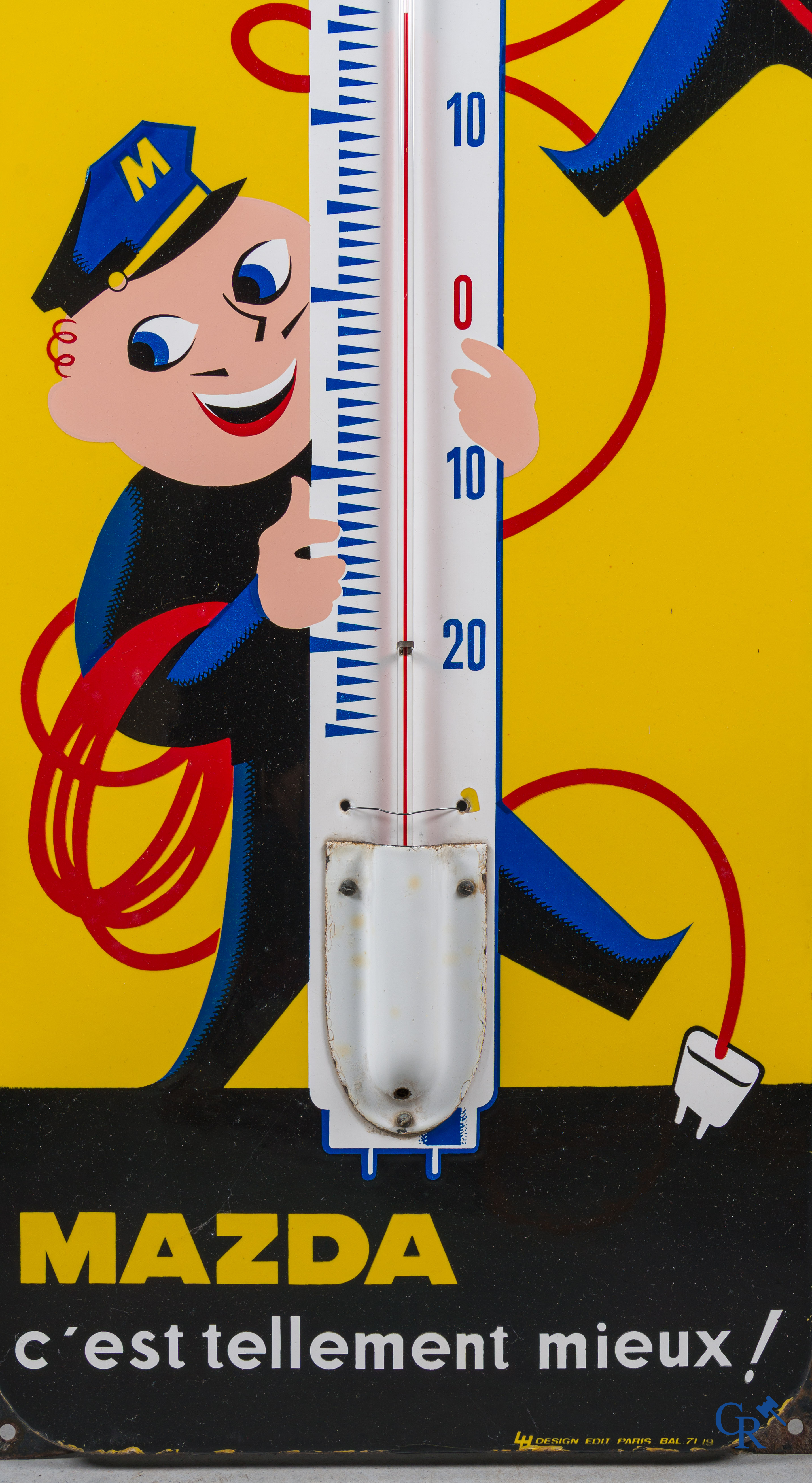 Mazda, emaille publiciteits thermometer voor verlichting- en radiolampen Mazda. 50-60'er jaren.