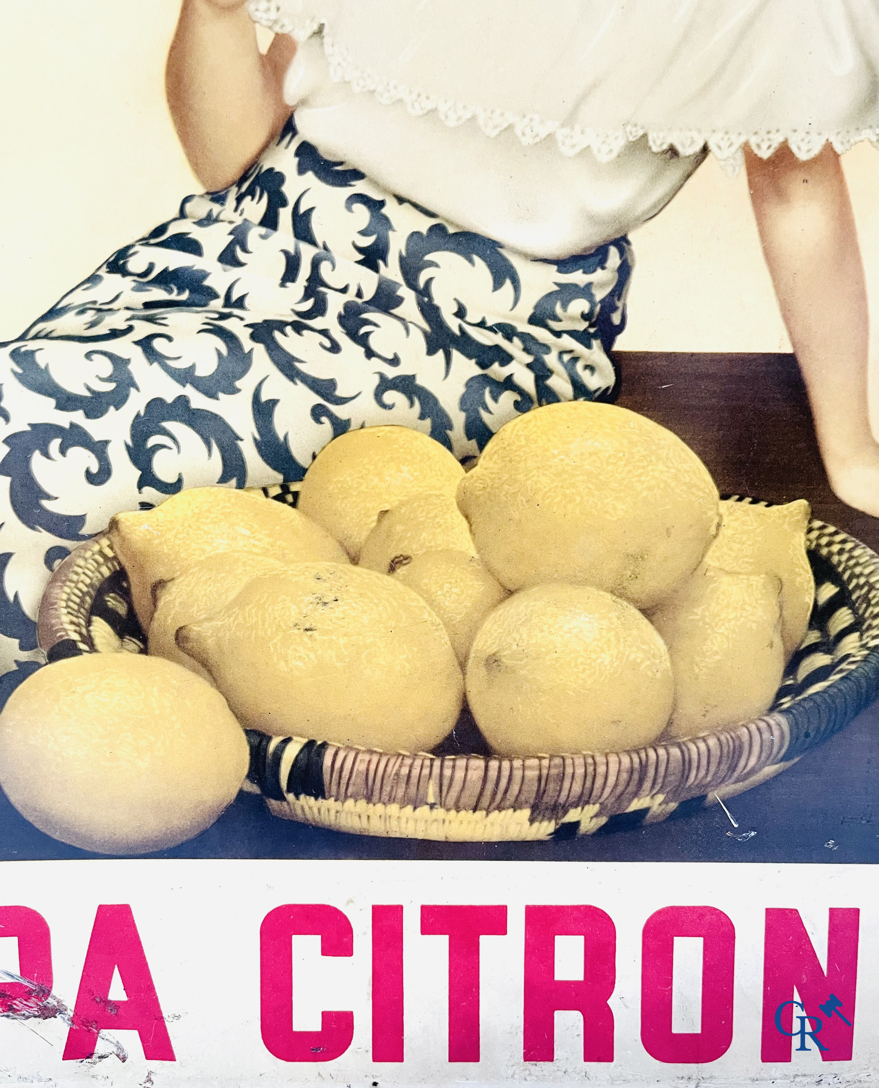 Spa, a publicity printed on metal for Spa Citron and a lithograph on cardboard for Spa Orangina. 1950's.