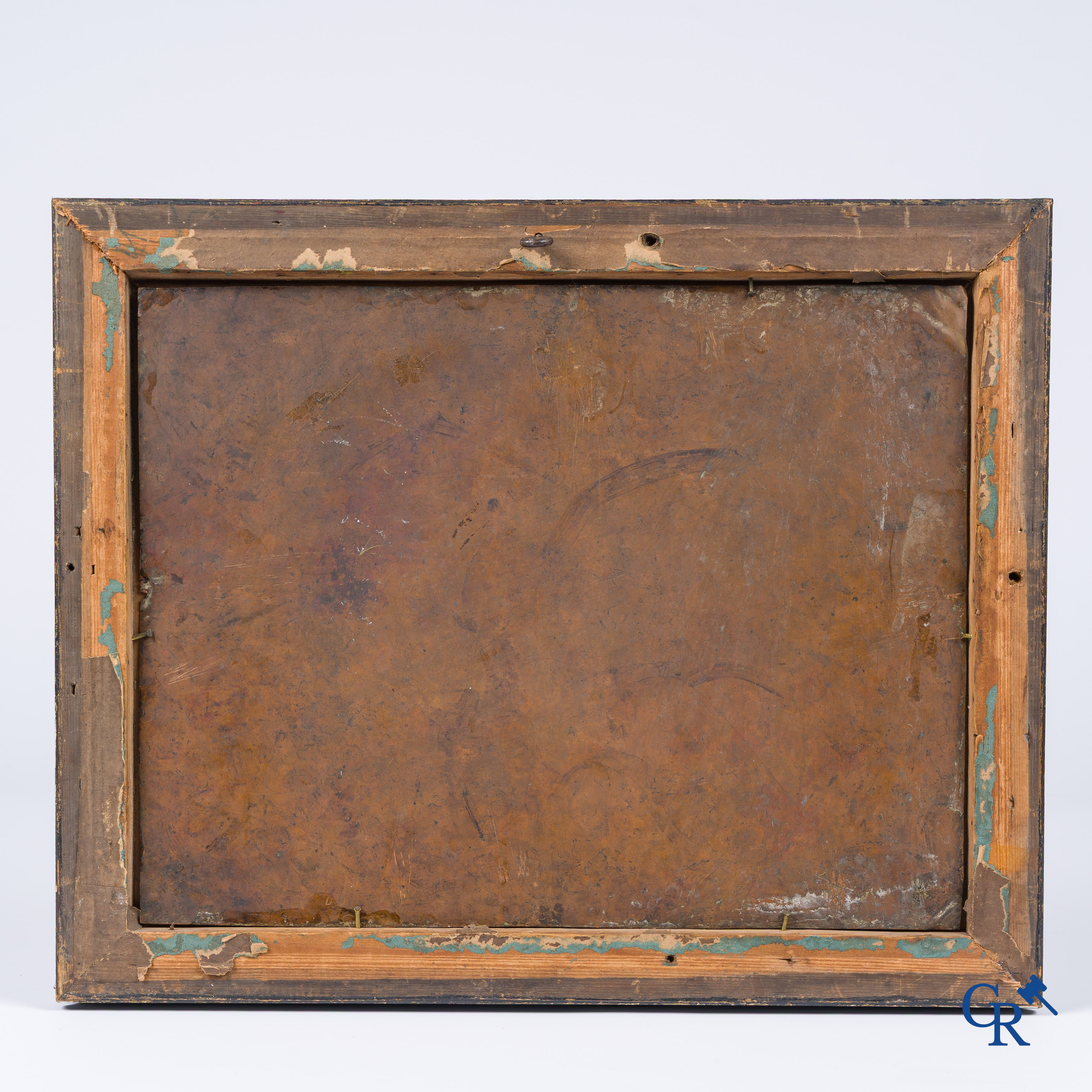 Antique religious painting. The Holy Mary, Jesus and Saint John the Baptist. Oil on copper. 18th-19th century.