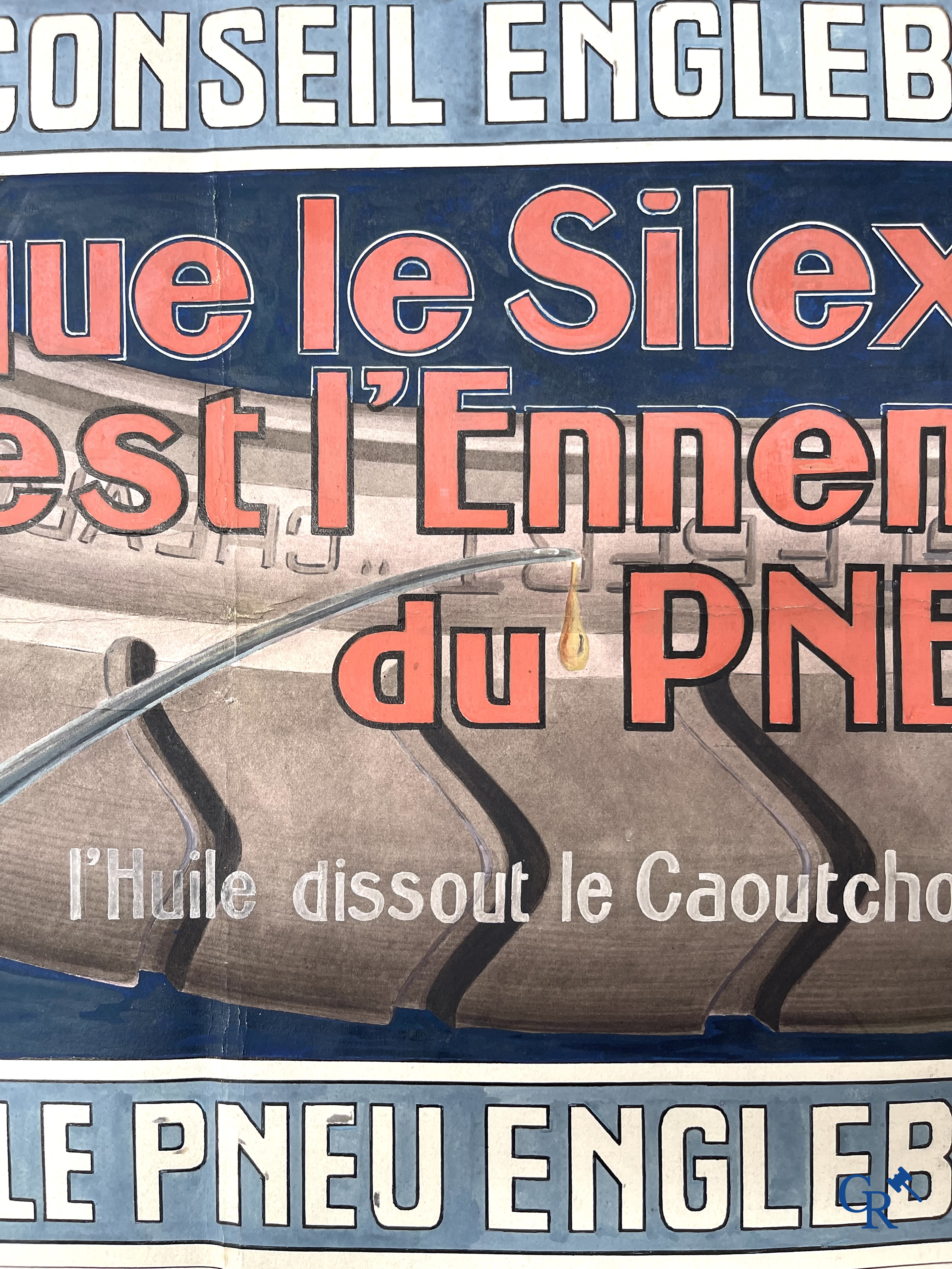 René Boby, een paar voorstelmodellen in gouache voor raadsborden van de Englebert bandenfabriek te Luik. Circa 1930.