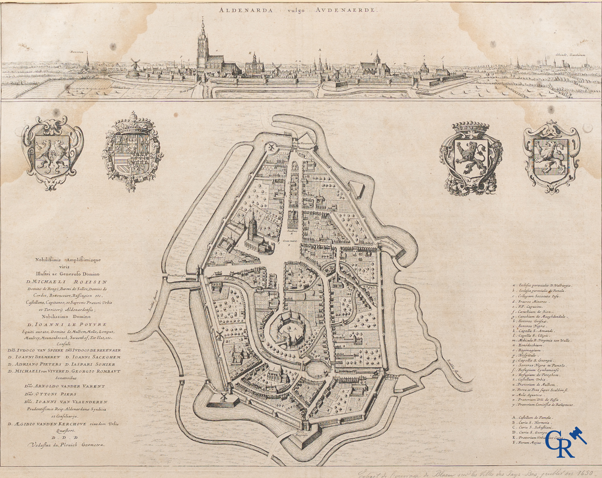 Oudenaarde, 7 antique maps, including battle plans, city and wall plans, etc. 17th-18th century.