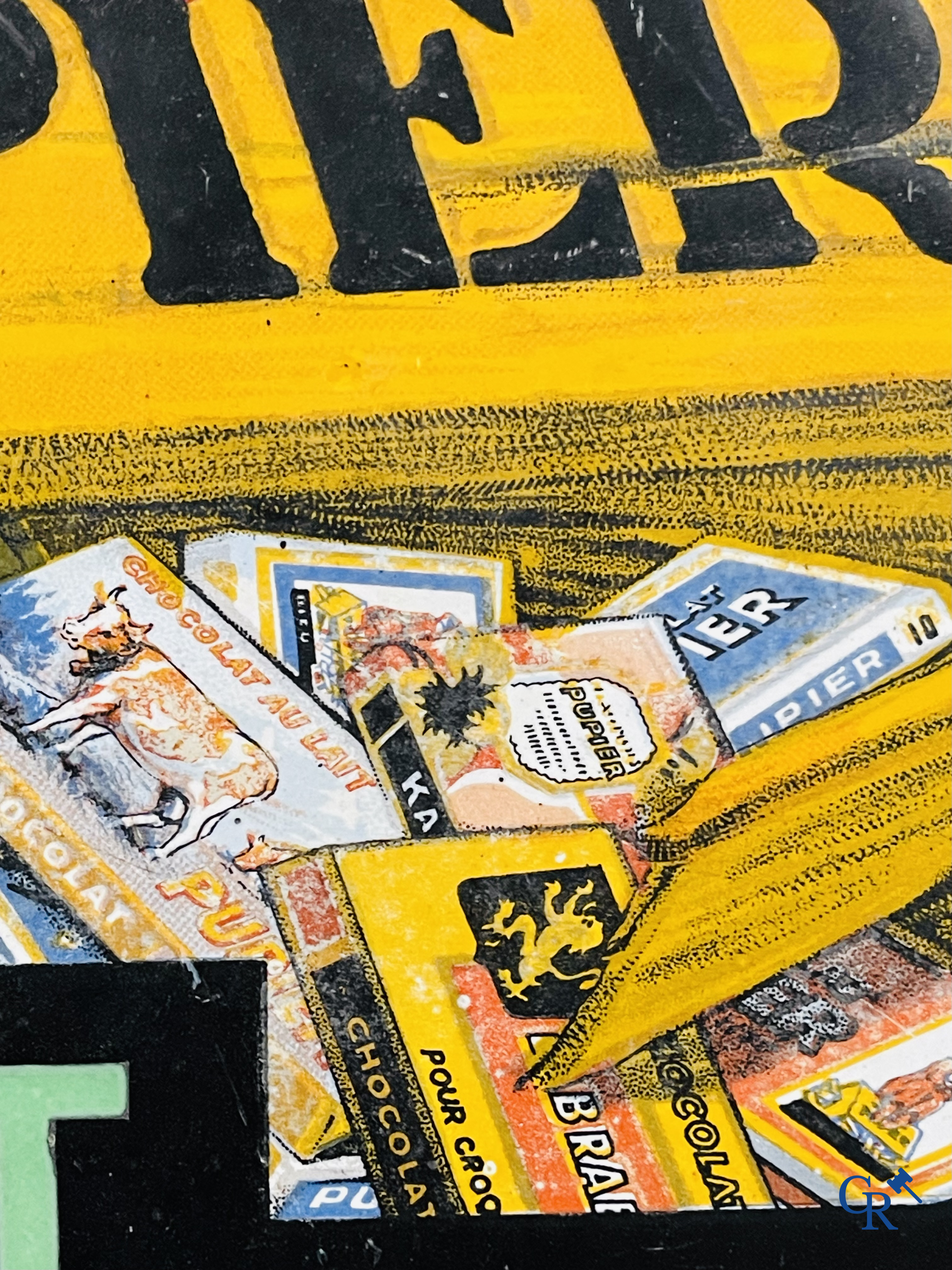 Chocolat Pupier, Enamel Advertising sign illustrated with the character designed by Jean D'Ylen. 1930's.