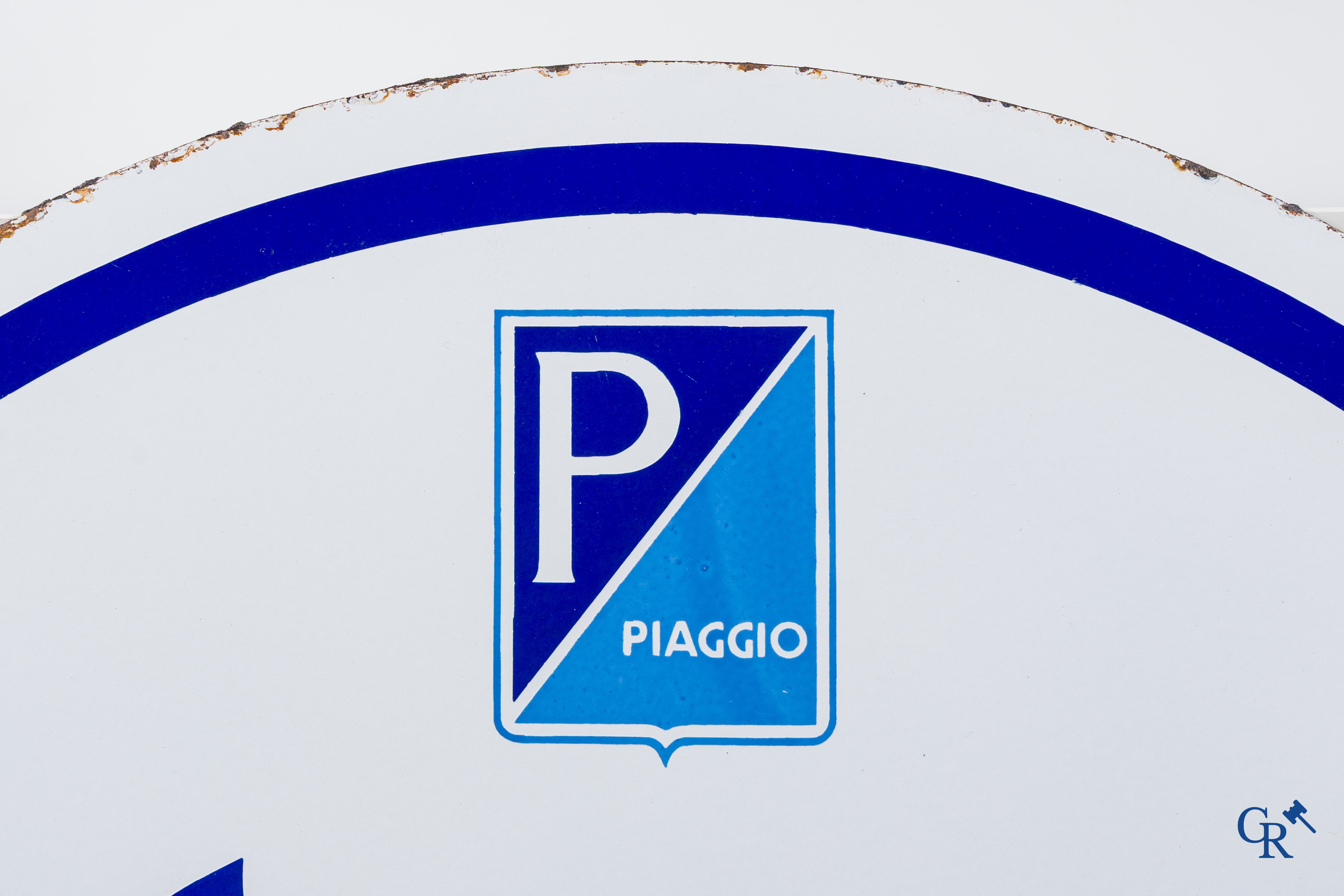 Vespa, enamel advertising sign for Vespa Piaggio scooters, rare Belgian version. J. Crahait-Gosselies 1955.