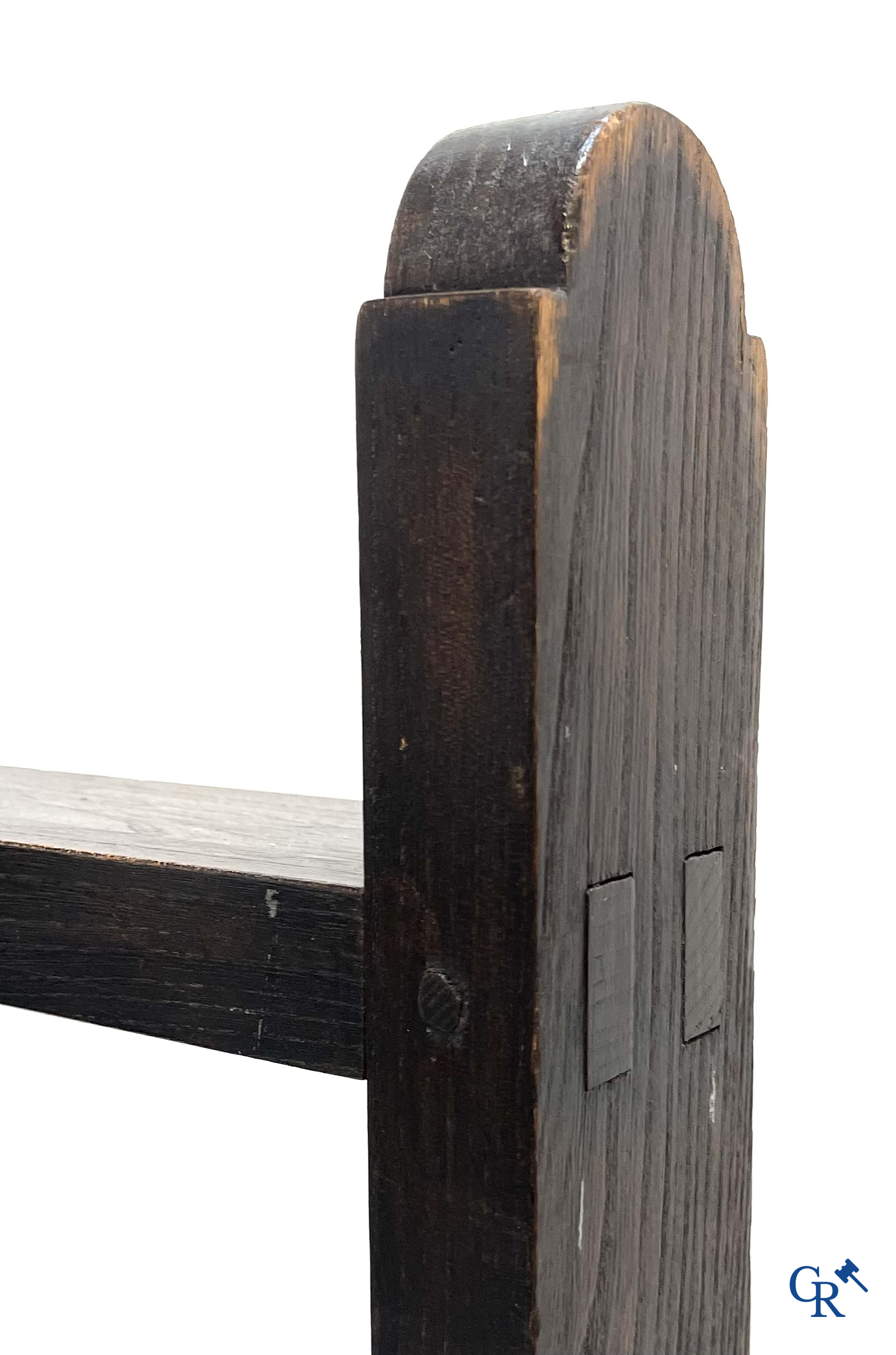 A large antique painter's studio easel with crank adjustment system. 19th century.