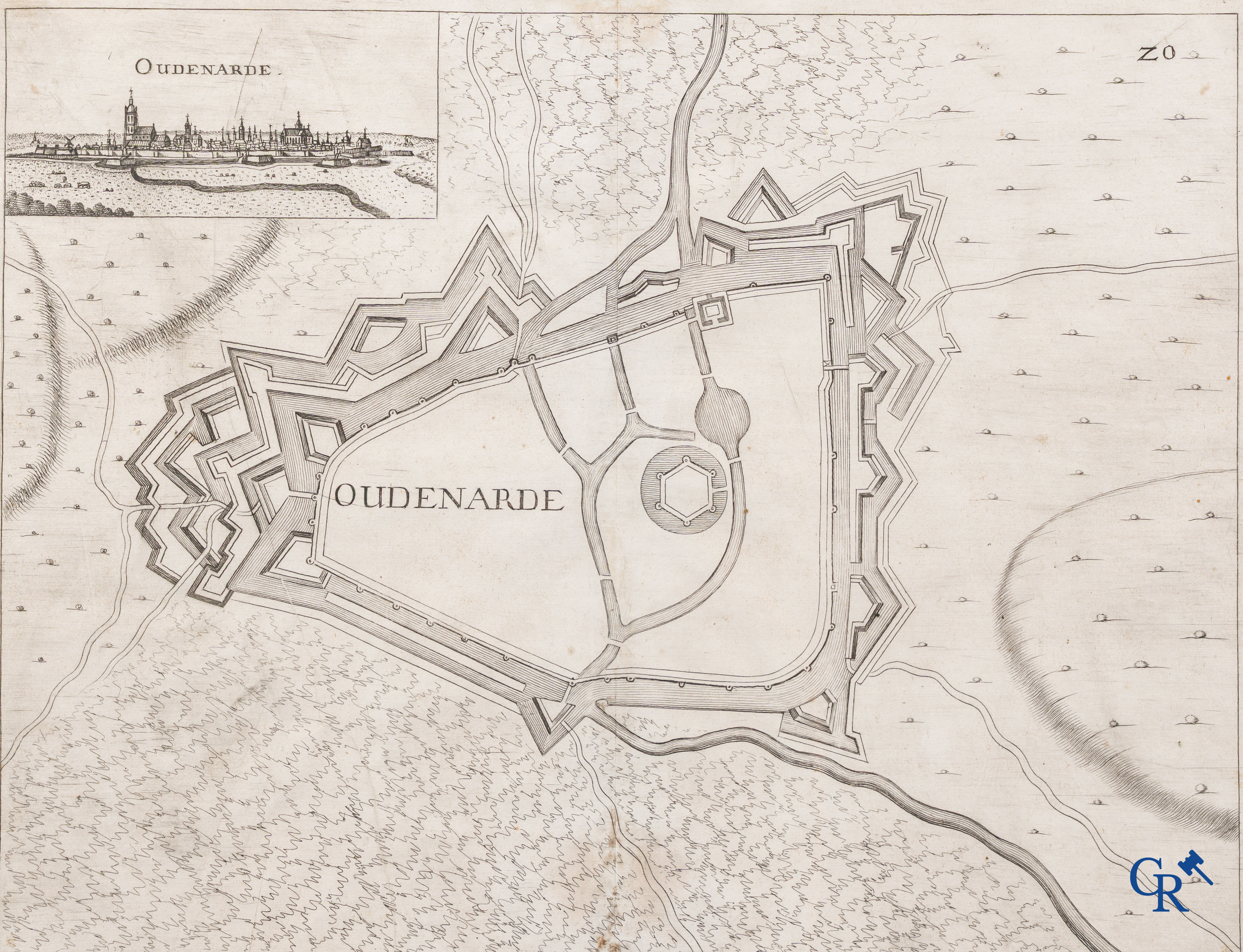 Oudenaarde, 7 antique maps, including battle plans, city and wall plans, etc. 17th-18th century.