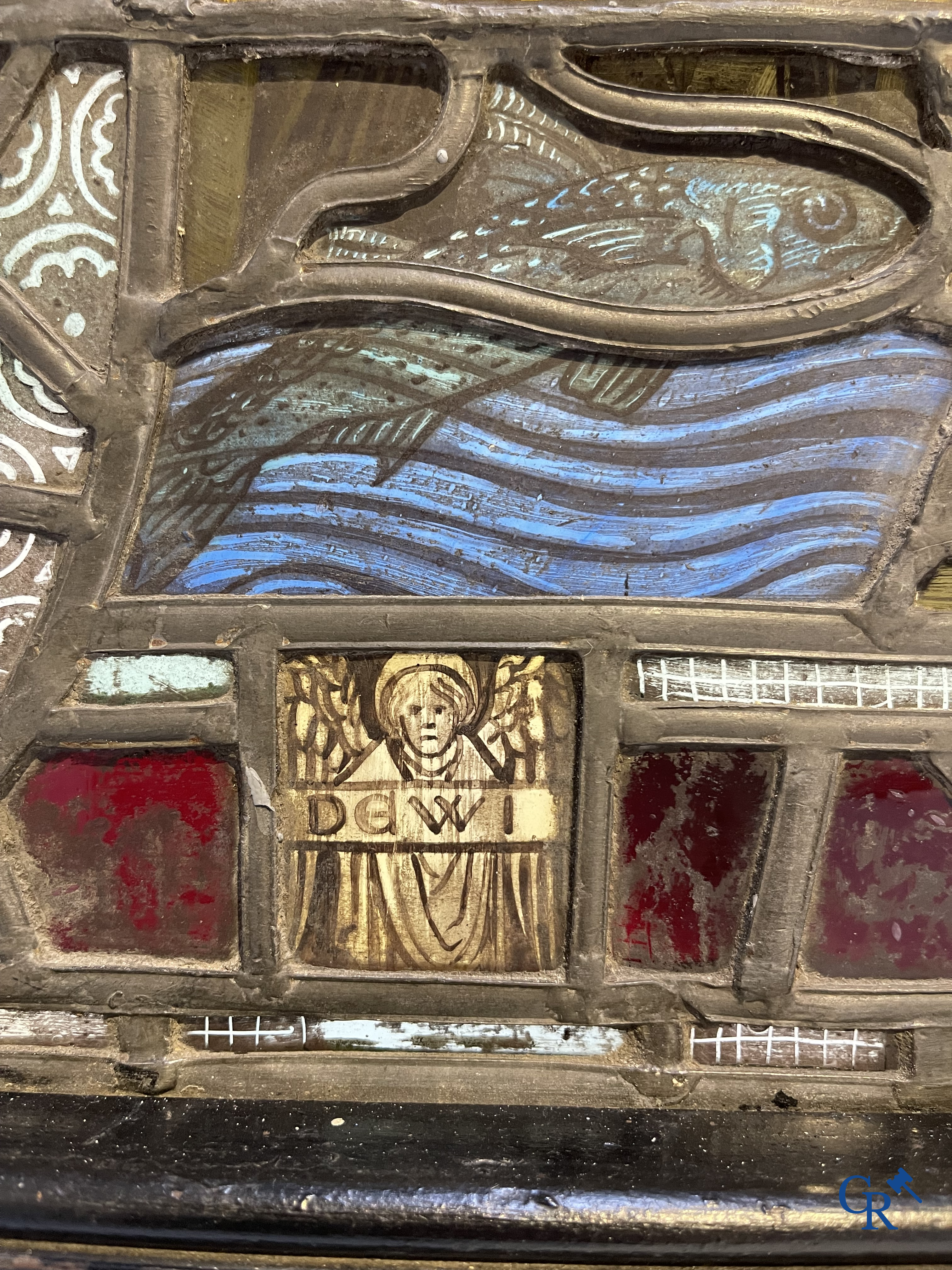 Religious objects, an exceptional stained glass with an image of Saint David. 19th century.