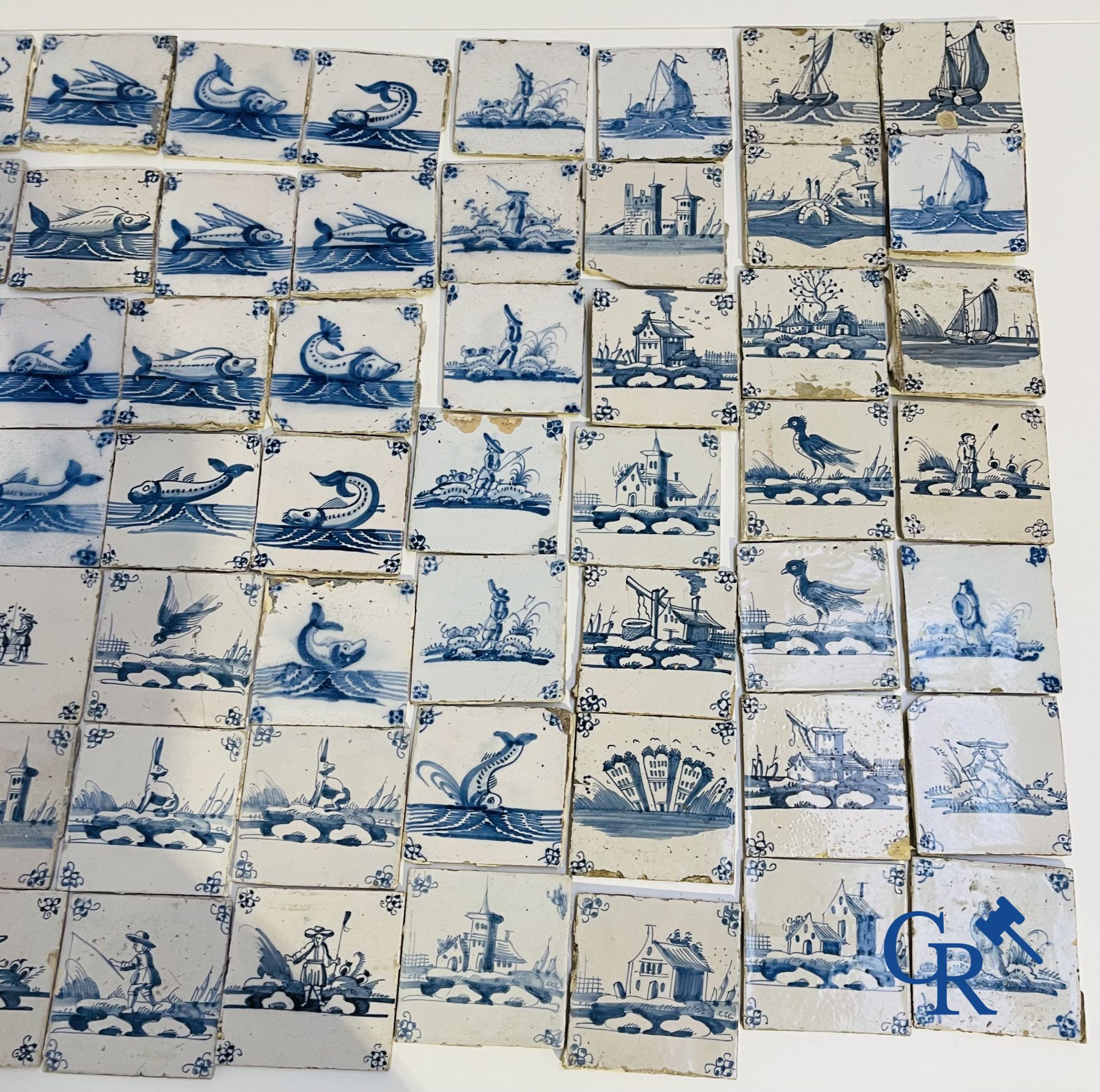 A large collection of various Delft tiles. 17th-18th century.