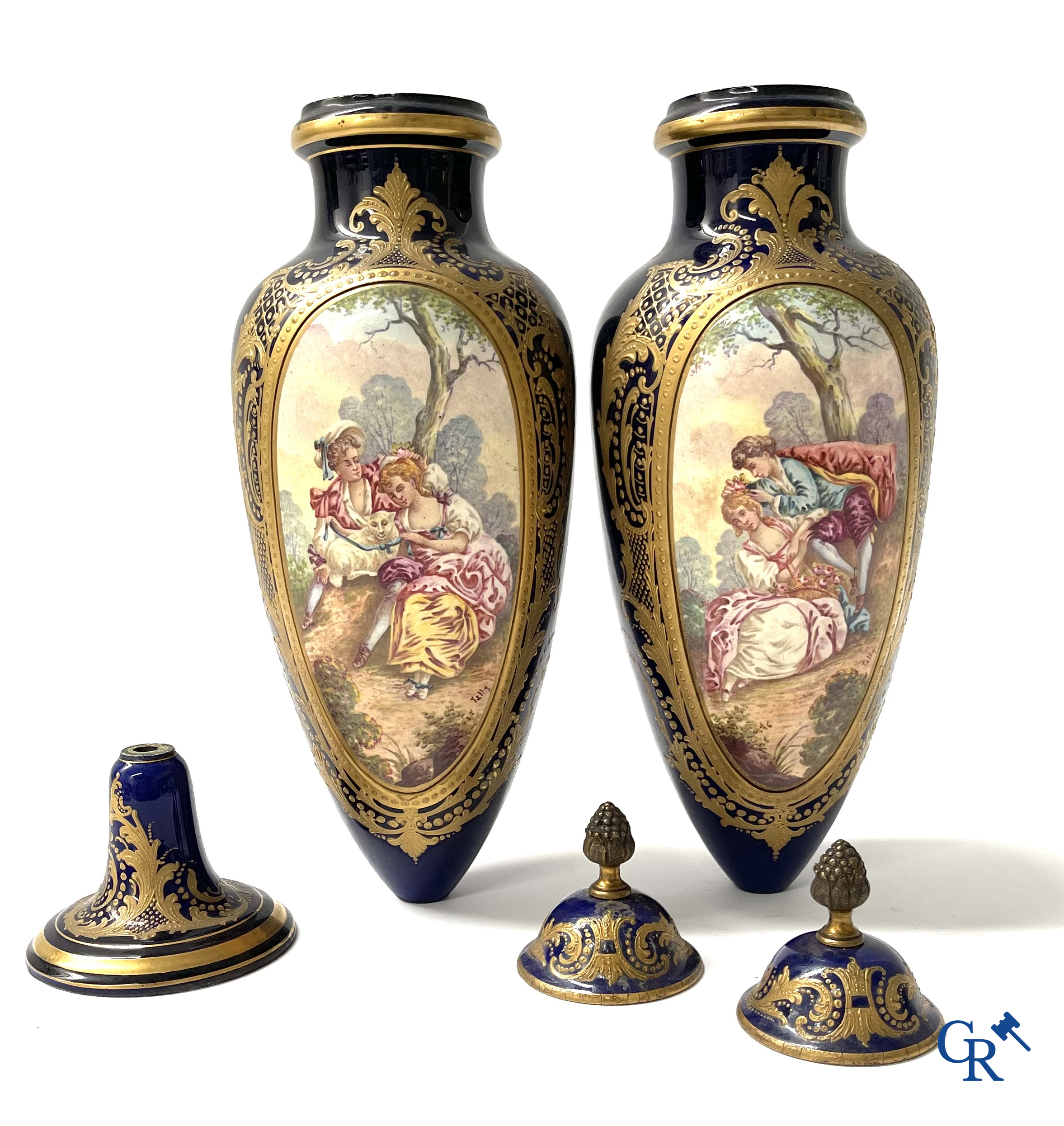Sèvres, a large lot of Sèvres porcelain with bronze frames. Not mounted. Circa 1900.