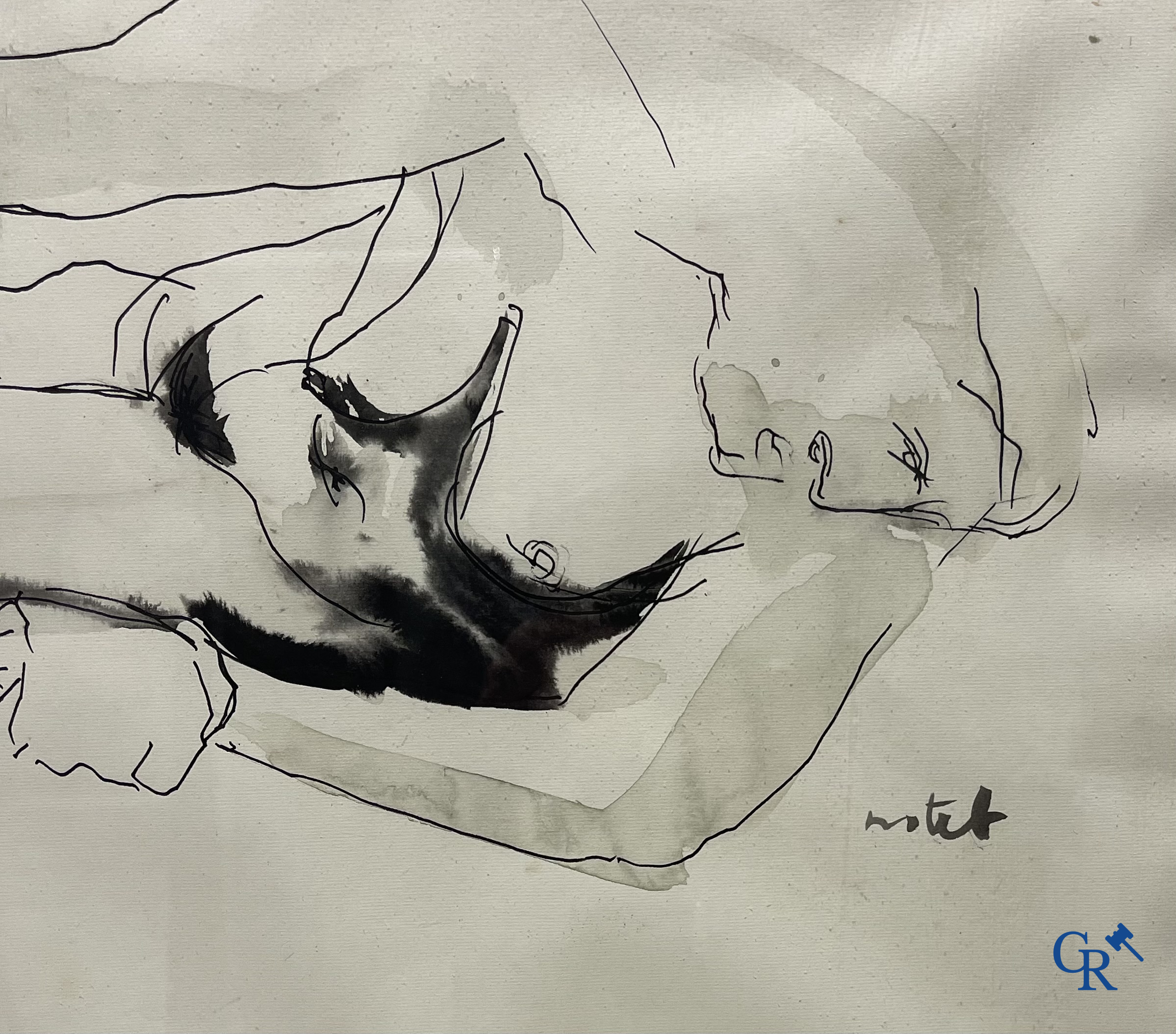 Signé illisible, à la façon d'Egon Schiele. Encre des Chine sur papier.