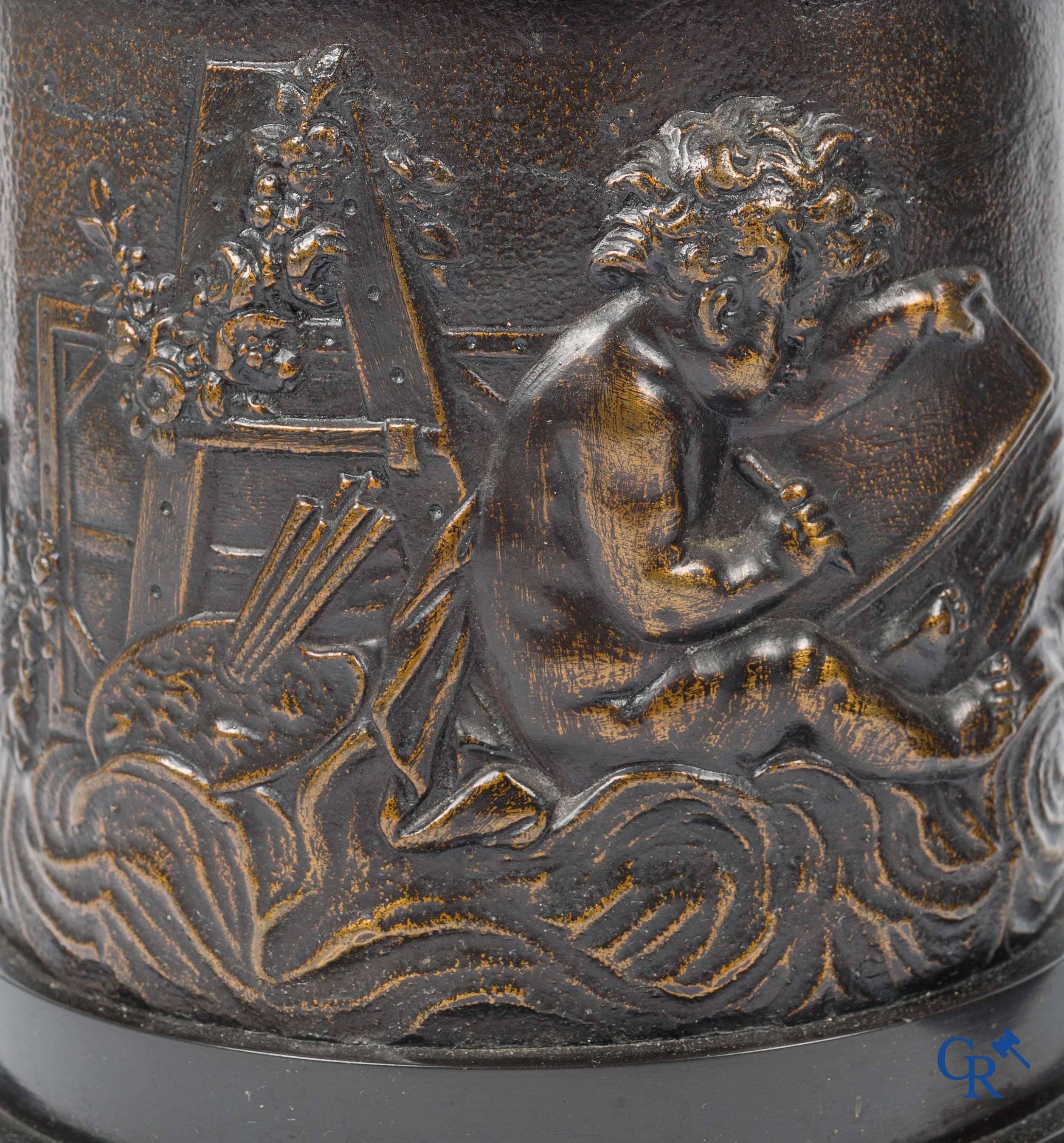 A pair of imposing bronze statues in the antique style after a model by Jean De Bologne.