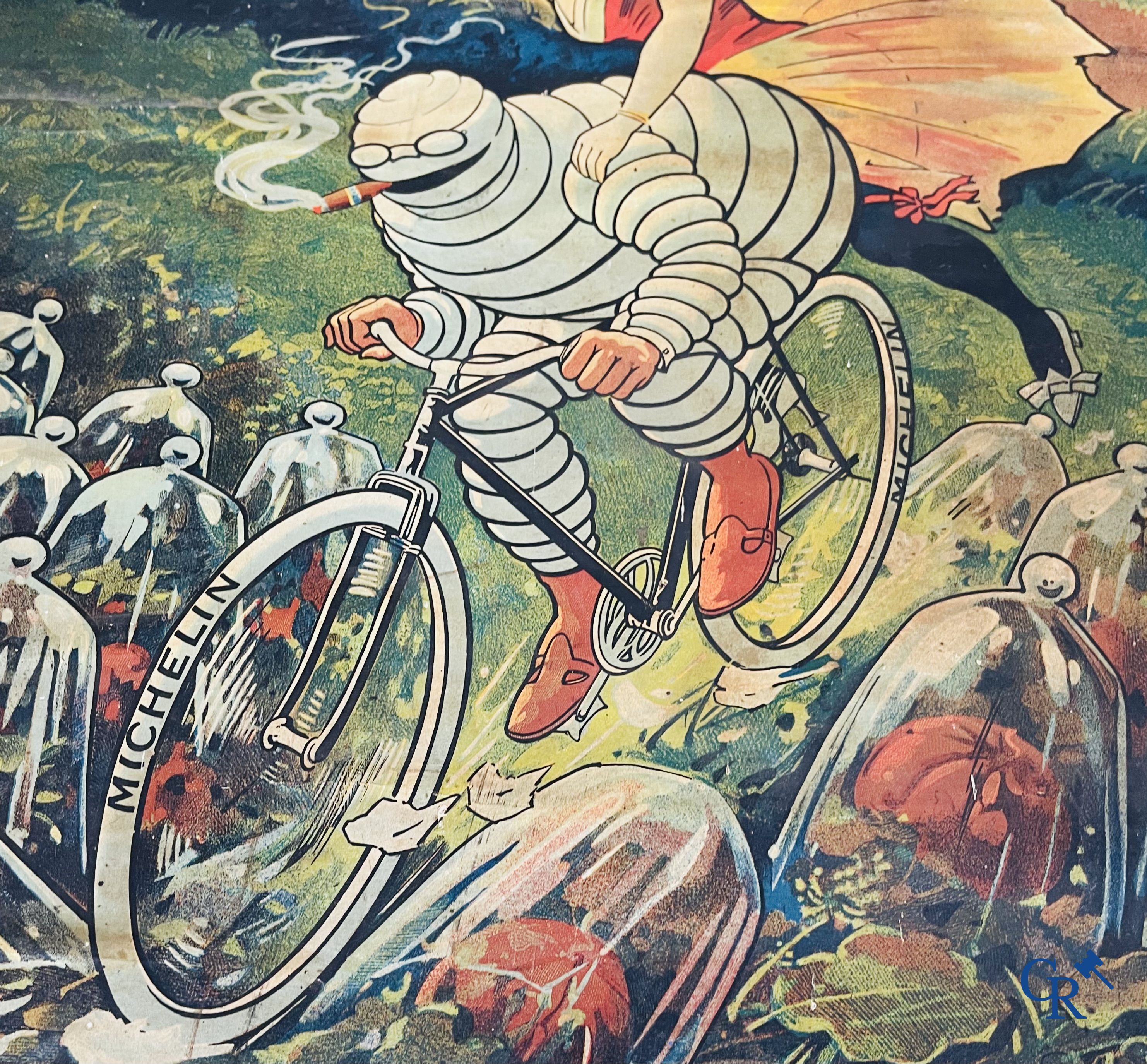 Léon Hingre (1860-1926) Pneu Vélo Michelin. Beautiful poster for Michelin bicycle tires. Around 1910.