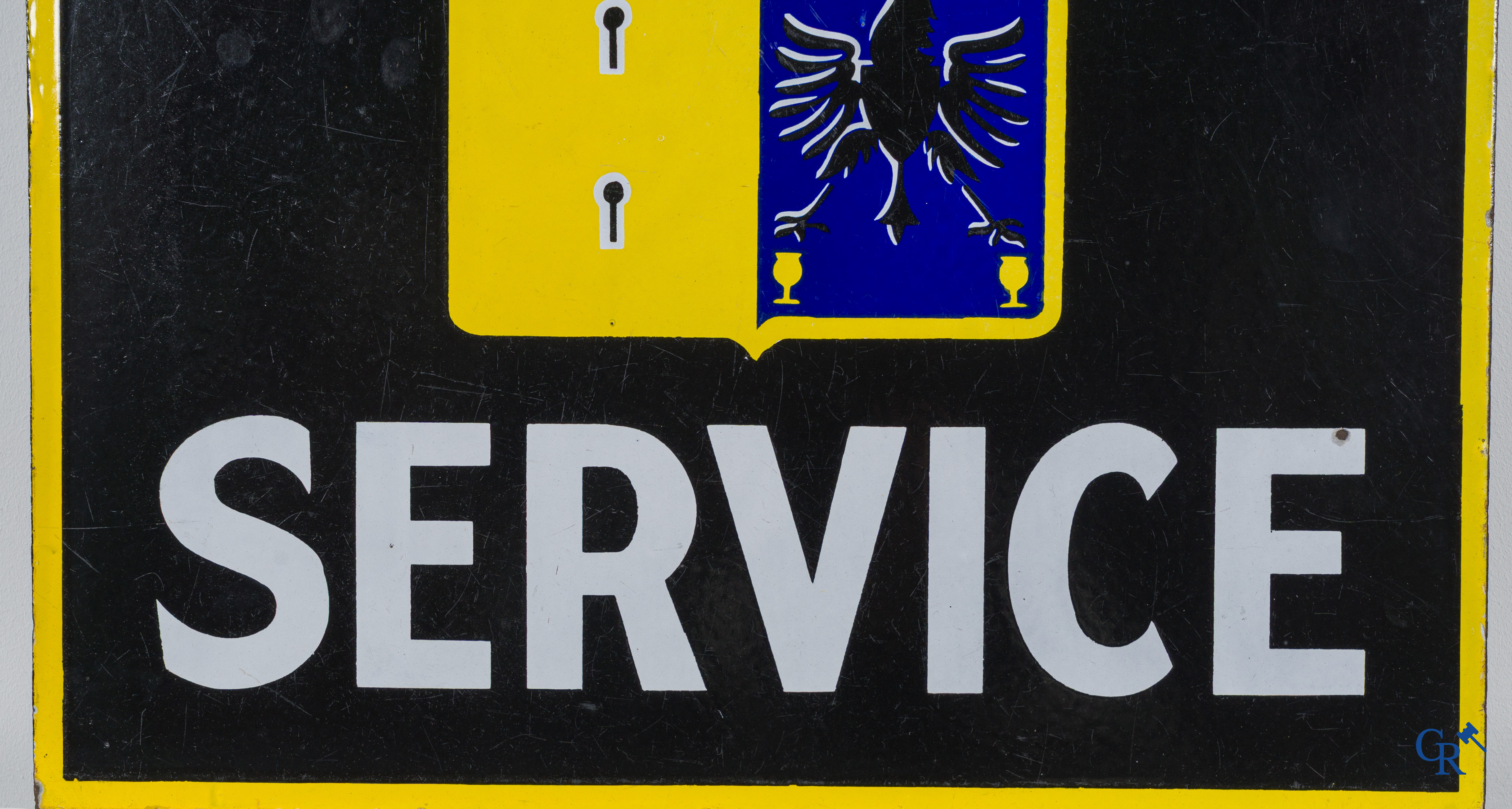 Automobilia. DeSoto Service, rare double-sided enamel sign for the car brand DeSoto. Circa 1930.