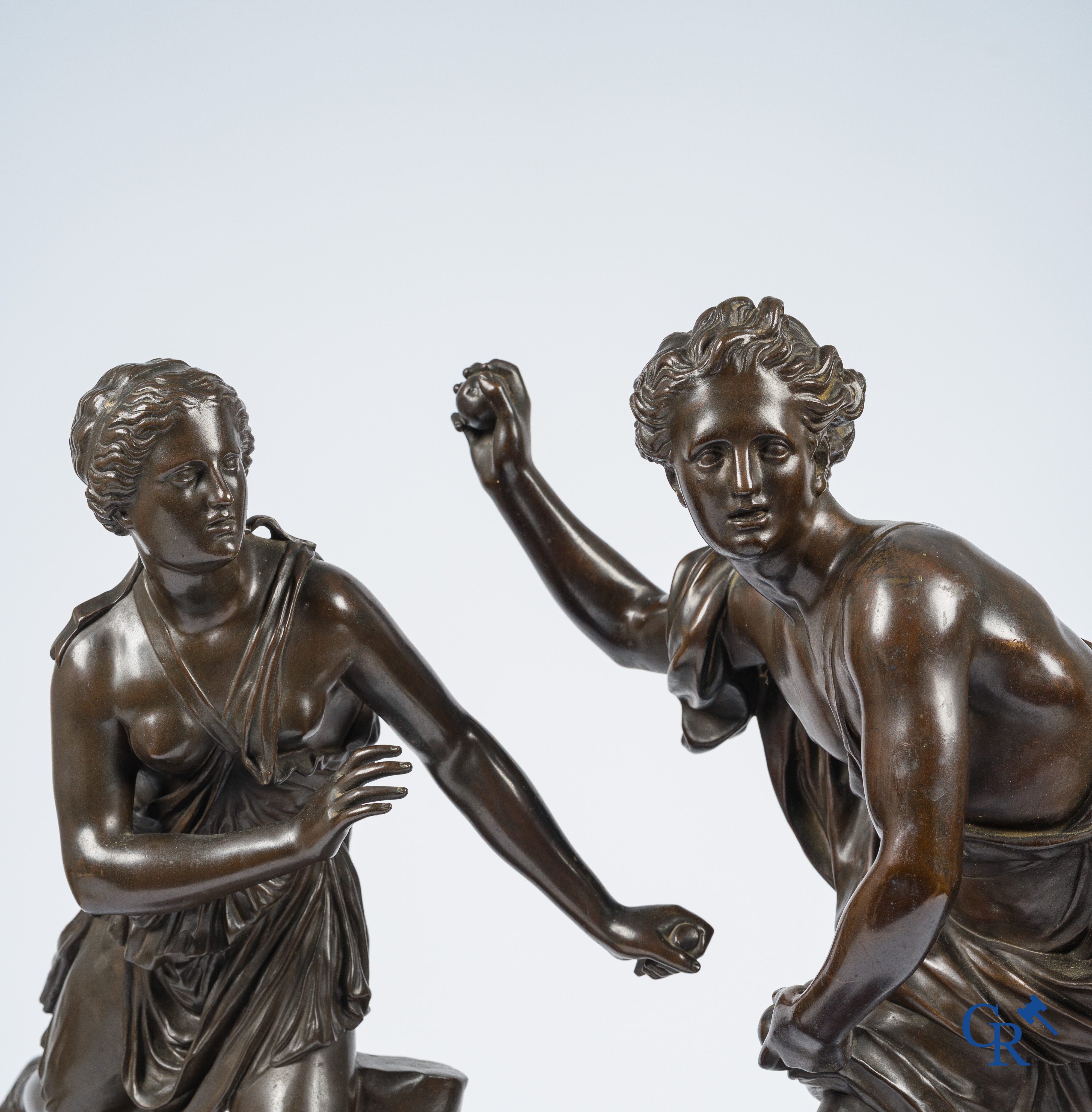 Pierre Lepautre and Guillaume Ier Coustou (after). Atalante and Hippomène. Imposing pair of bronze statues, circa 1880.