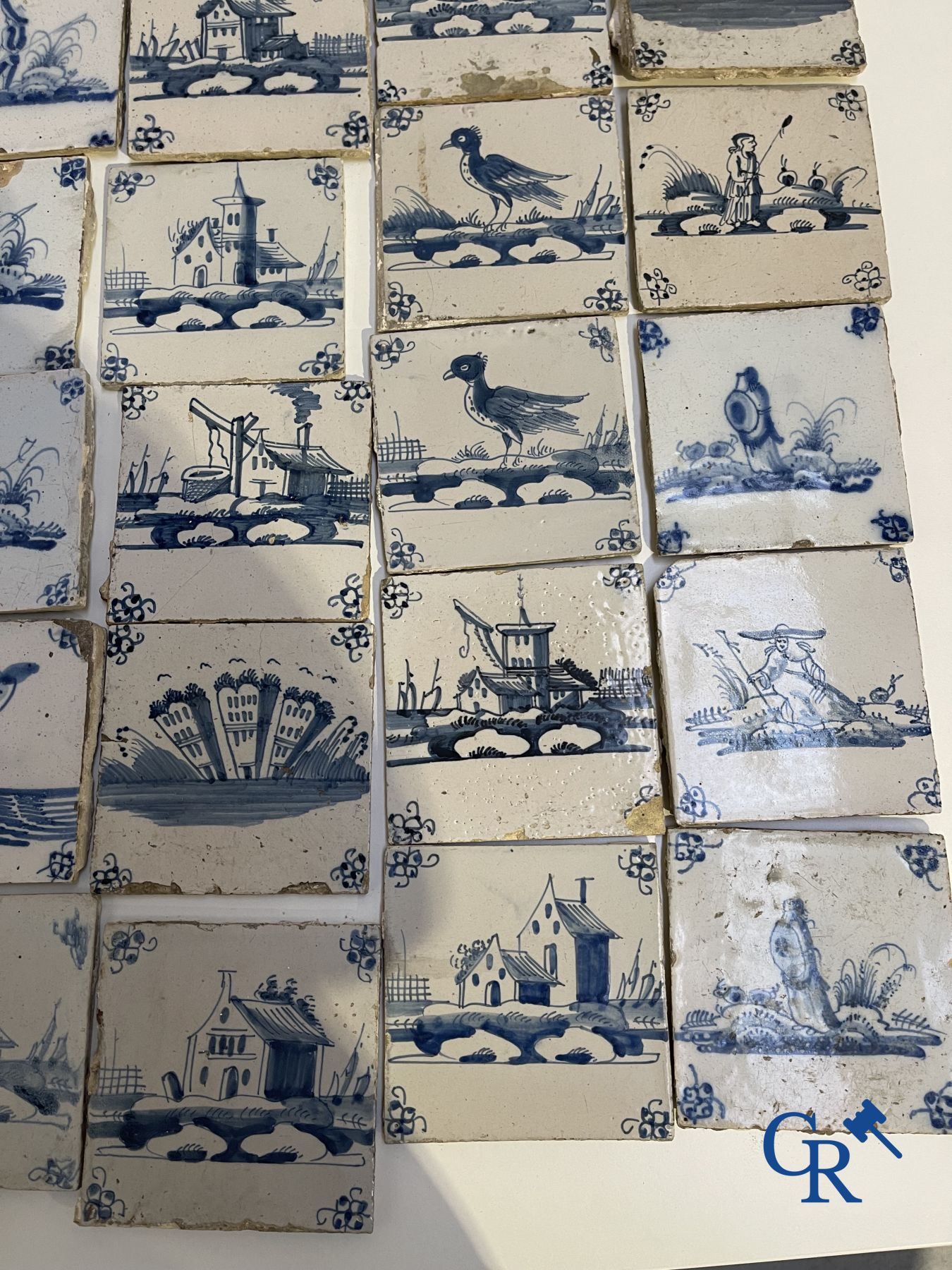 A large collection of various Delft tiles. 17th-18th century.