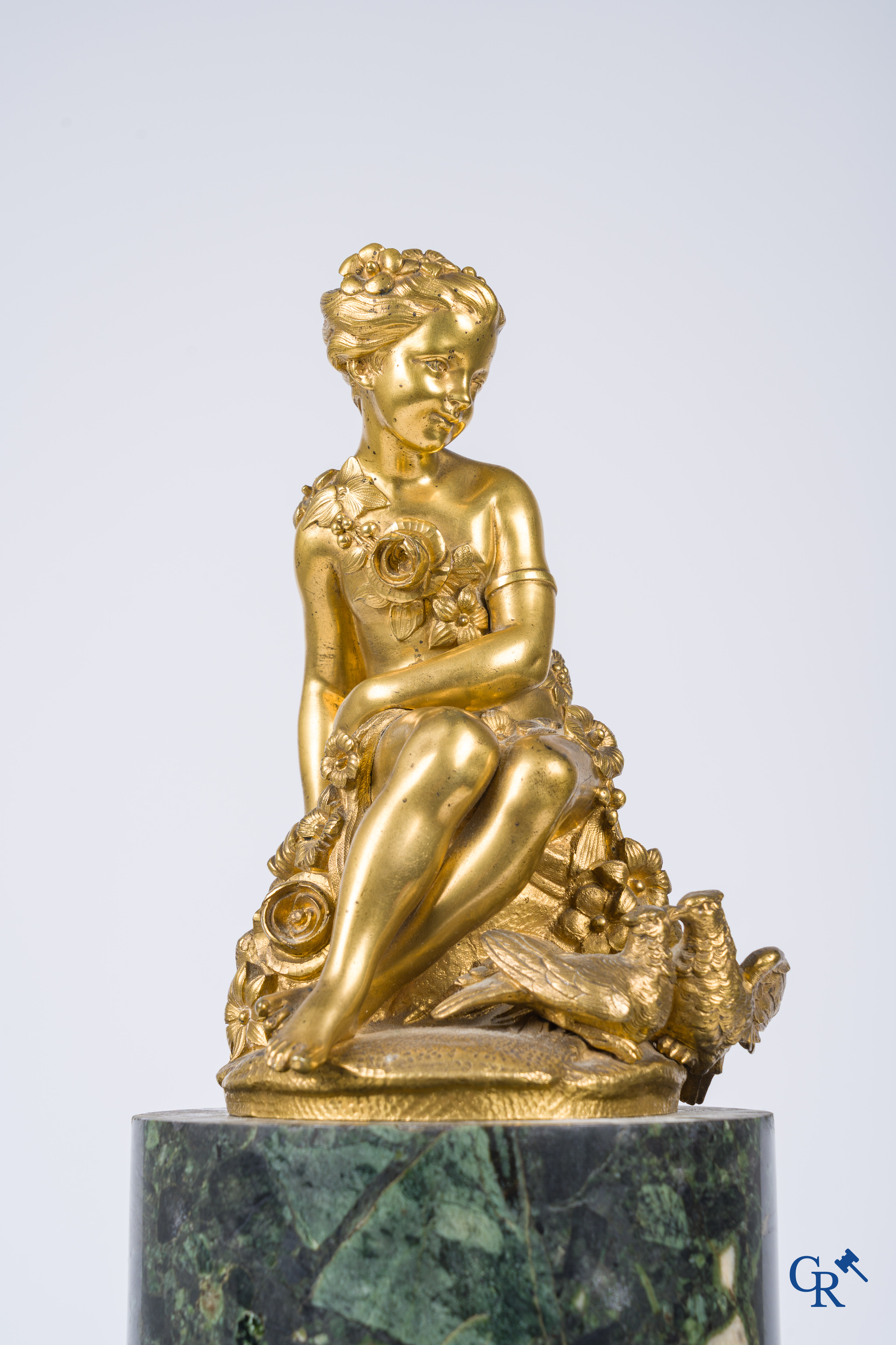 Victor Paillard. Pendule à Cercles Tournantes. Pendulum in green marble and gilded bronze. Circa 1860.