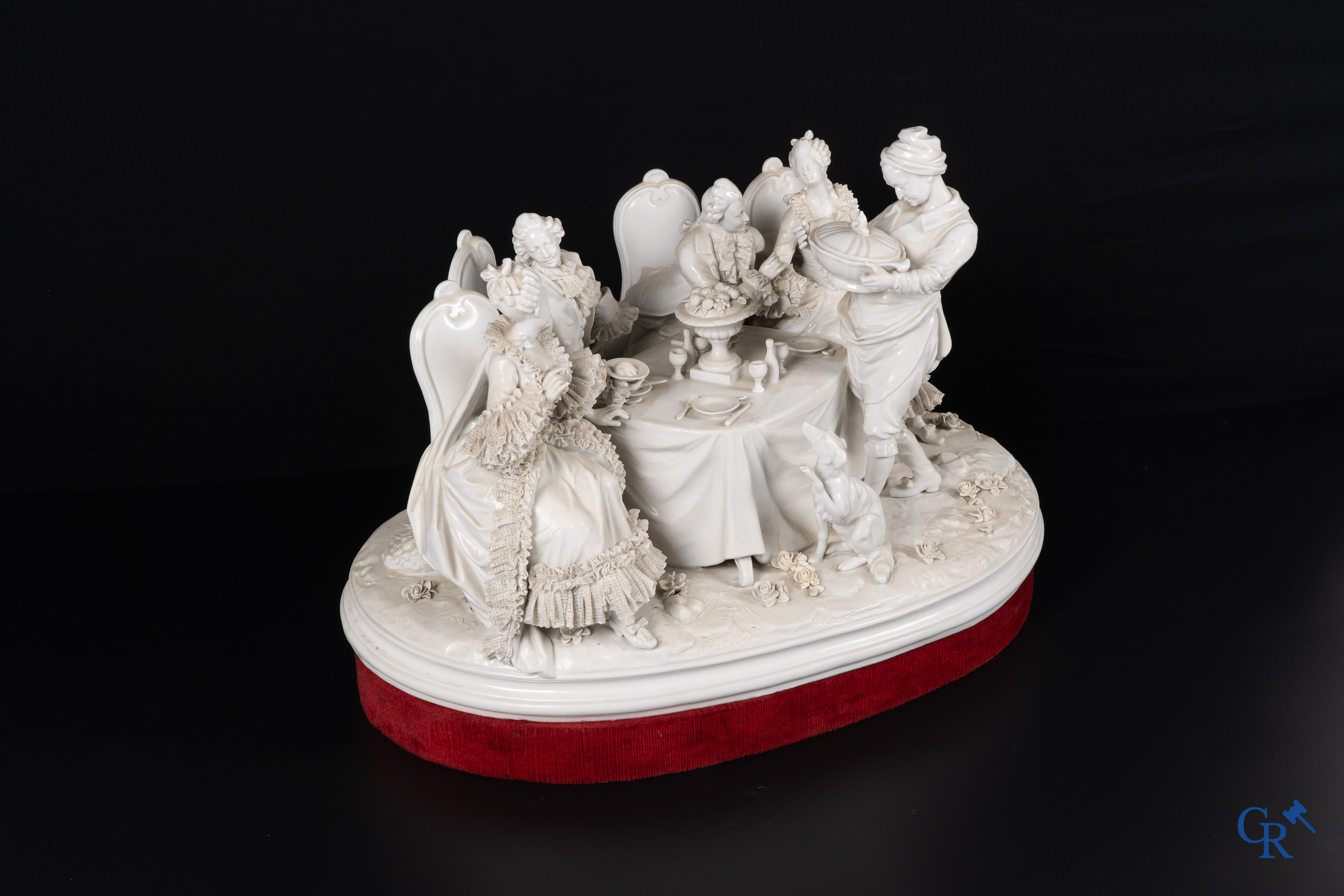 Volkstedt Rudolstadt, an exceptionally large group in lace porcelain on a matching pedestal.
