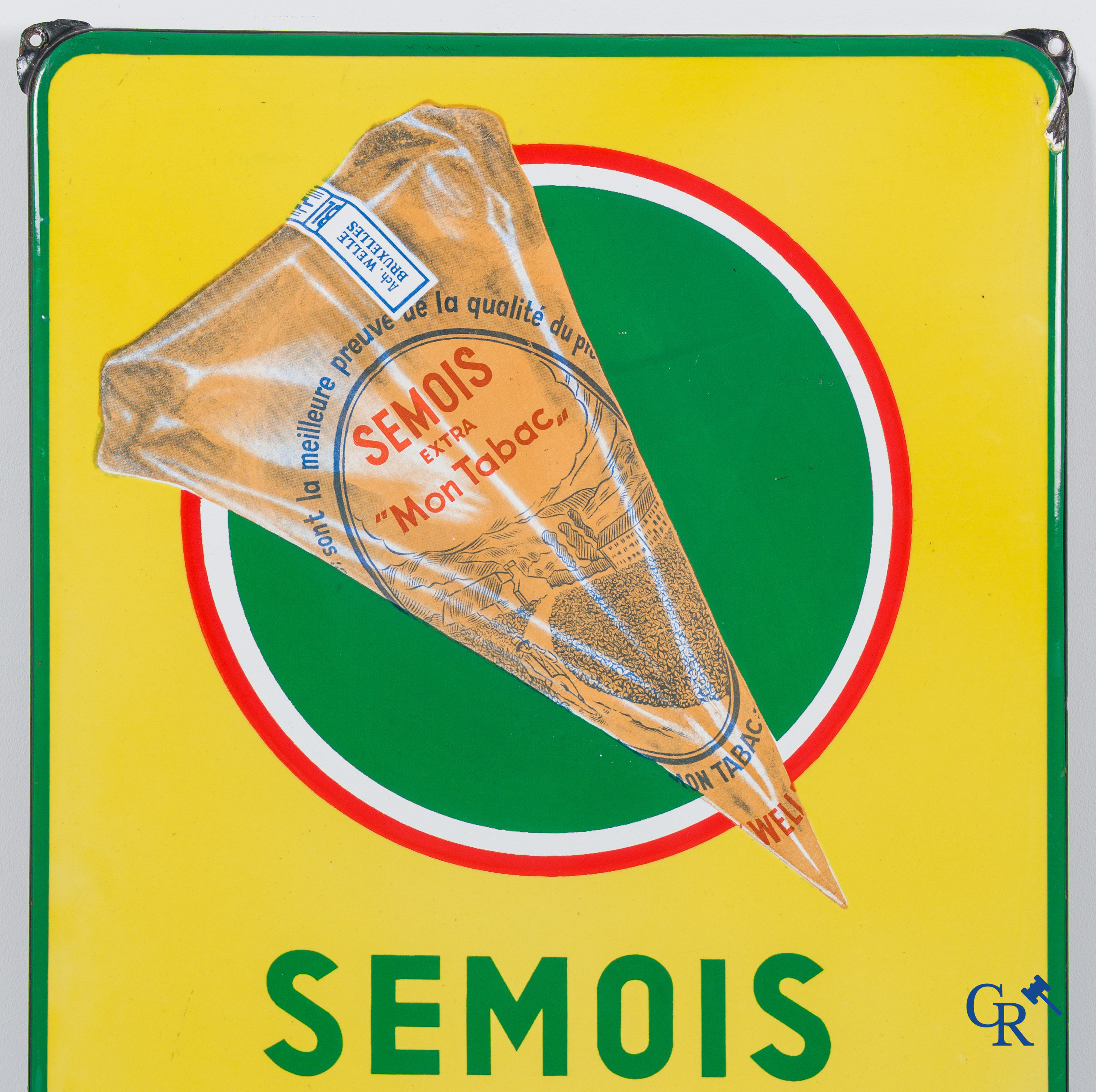 Semois Mon Tabac, Tabak Welta. A pair of enamel advertising signs for Achille Welle tobacco products. 1954.