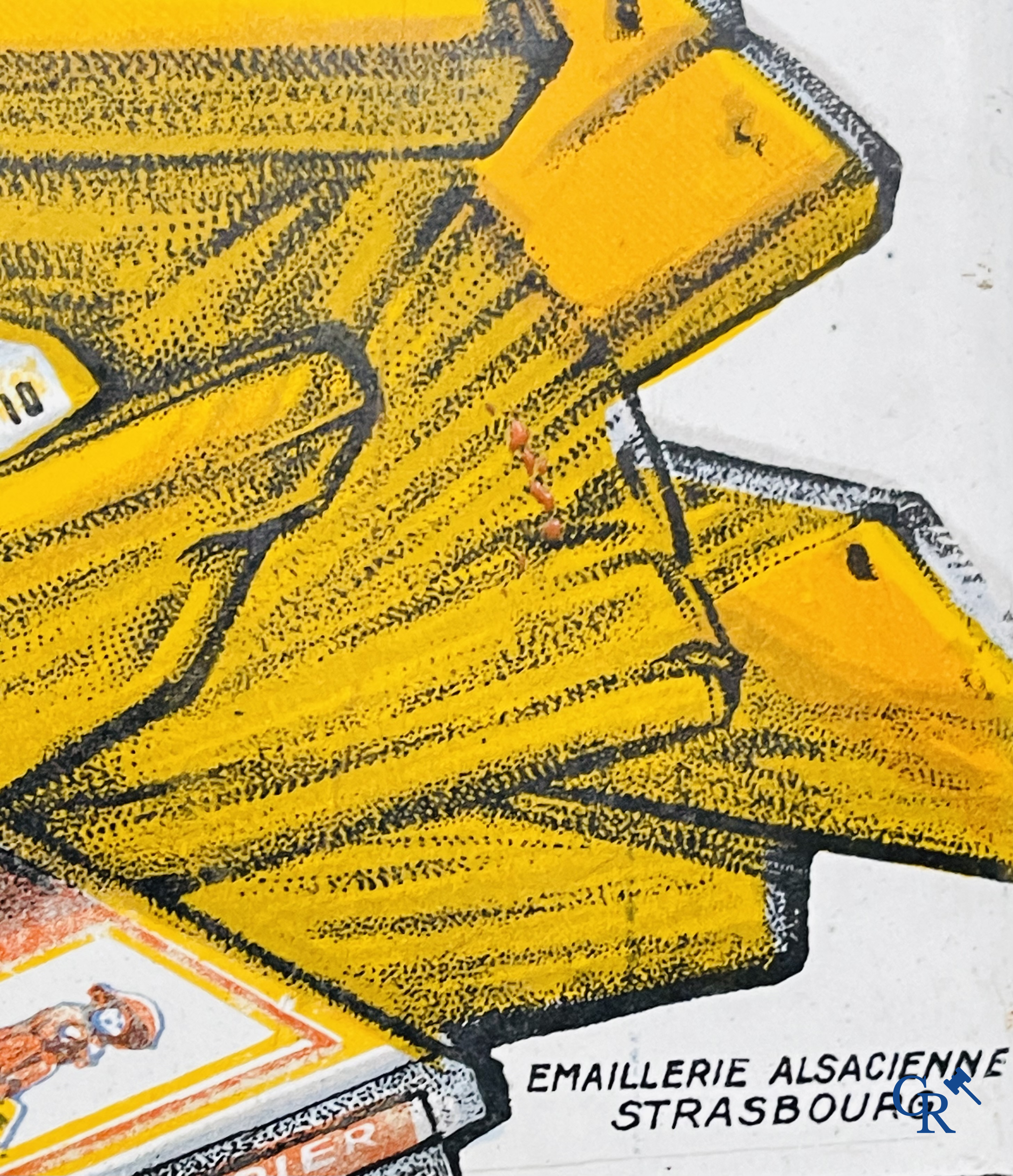 Chocolat Pupier, Enamel Advertising sign illustrated with the character designed by Jean D'Ylen. 1930's.