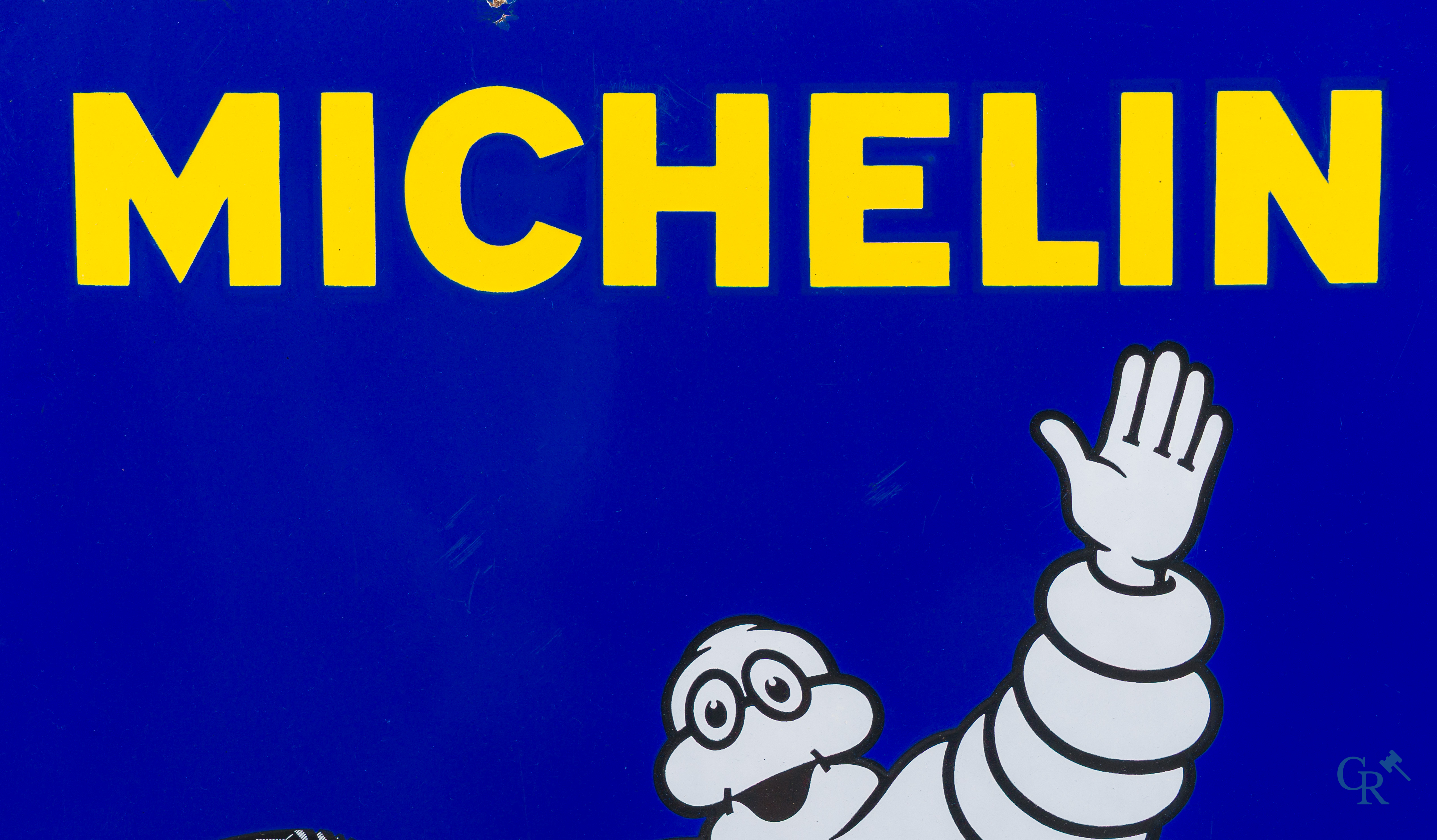 Michelin, emaille reclamebord met bibendum voor Michelin banden. Emaillerie Alsacienne Strasbourg.
