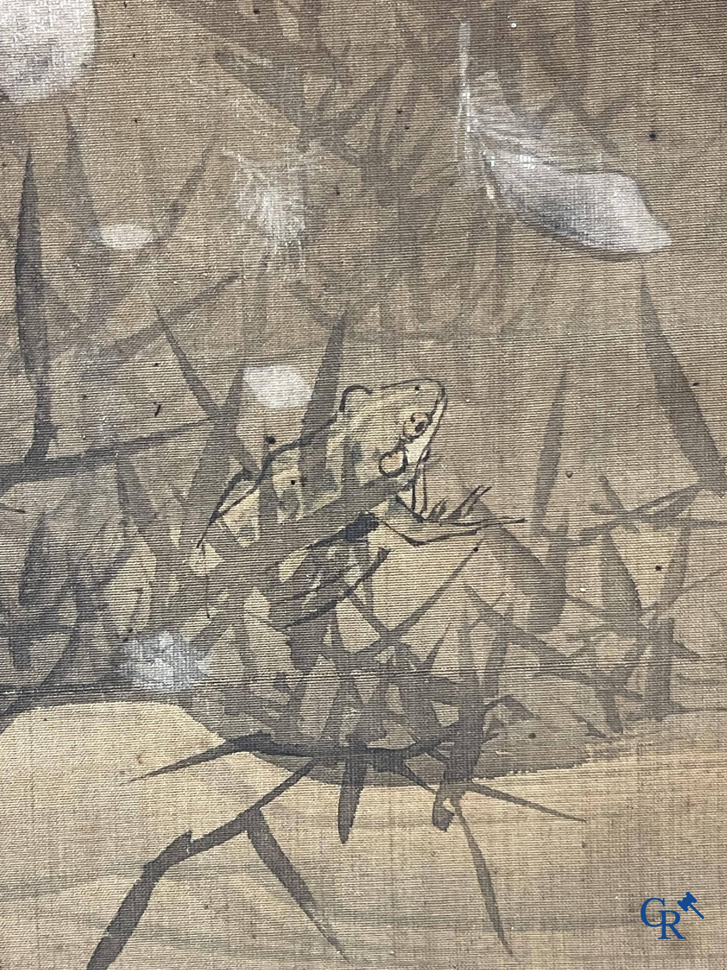 Asian Art, a large Japanese scroll. Signed. 18th century.