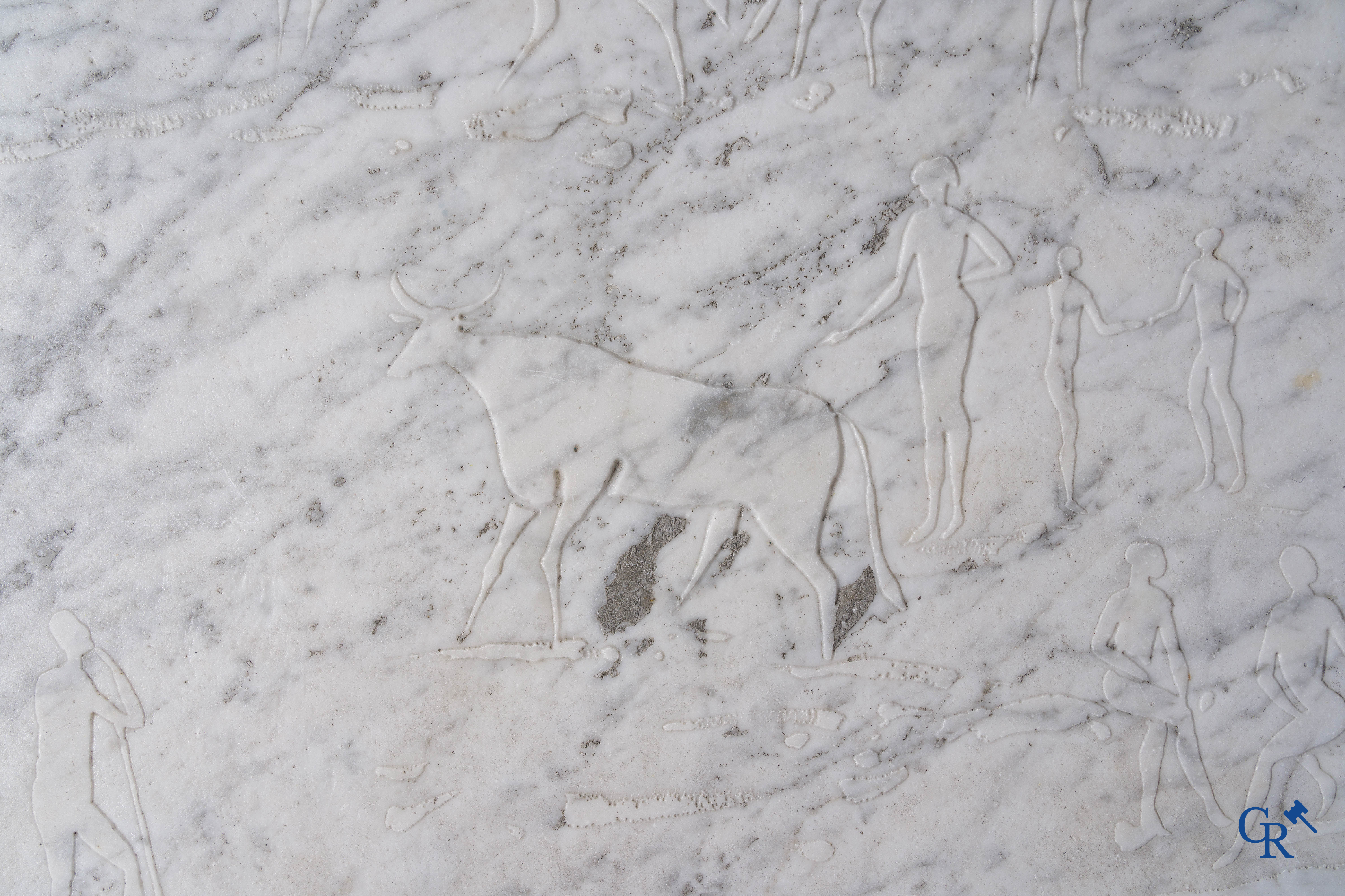 José Vermeersch (1922 - 1997) Coffee table in wood and worked marble top.