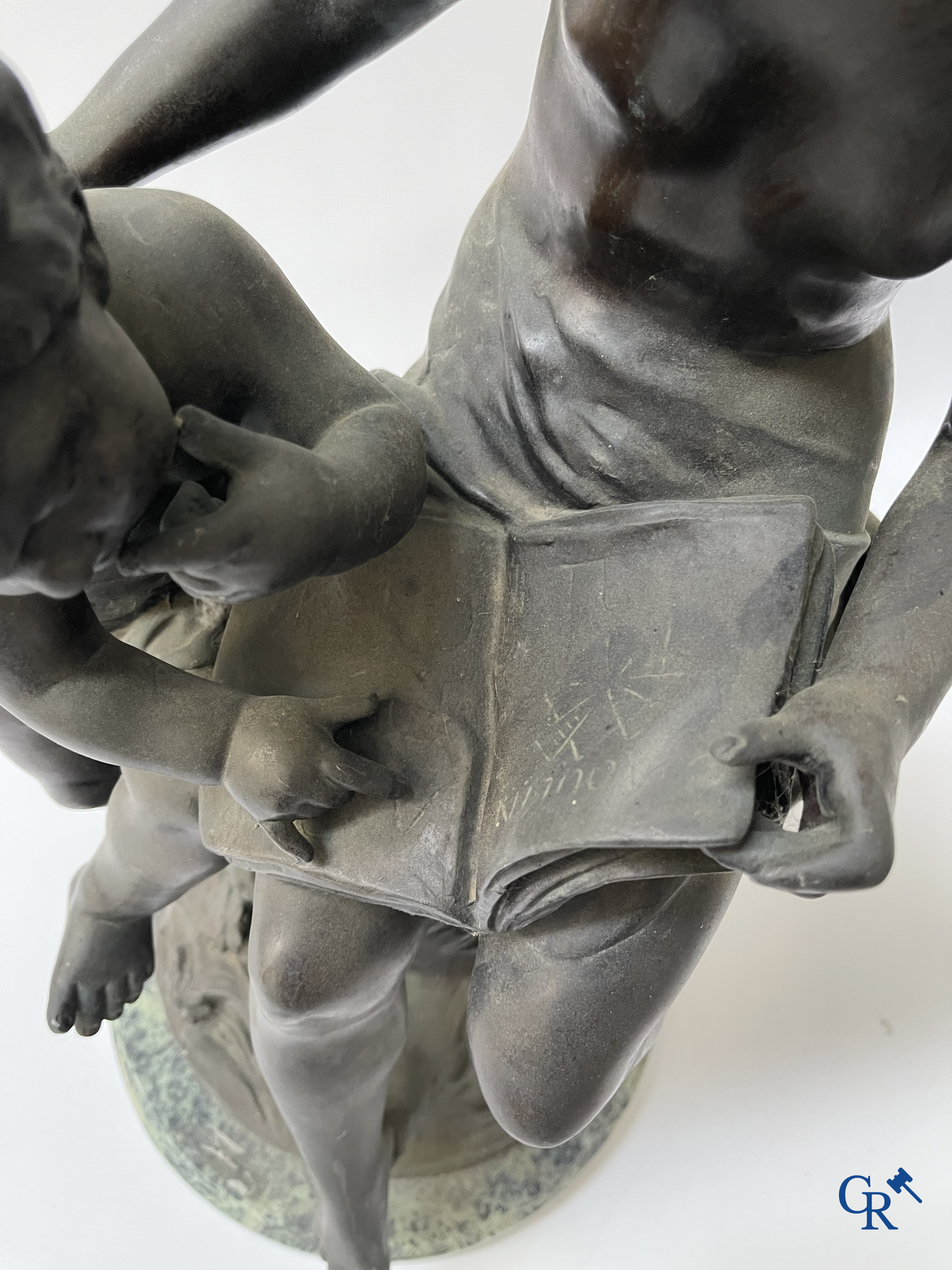 Auguste Moreau (after) Bronze statue on a green marble base. Posthumous. 20th century.