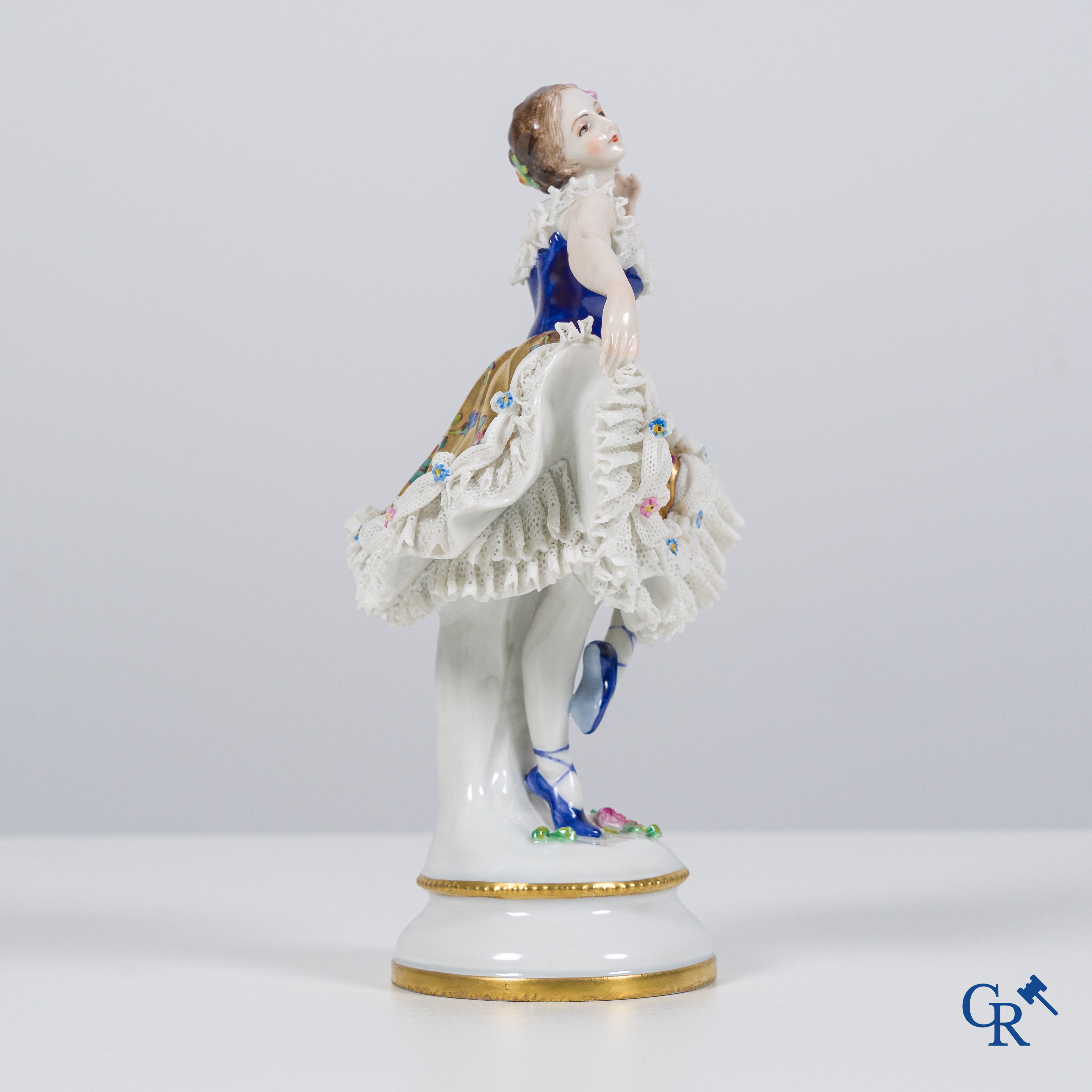 Volkstedt Rudolstadt: European porcelain, beautiful ballerina in fine quality lace porcelain. Marked.