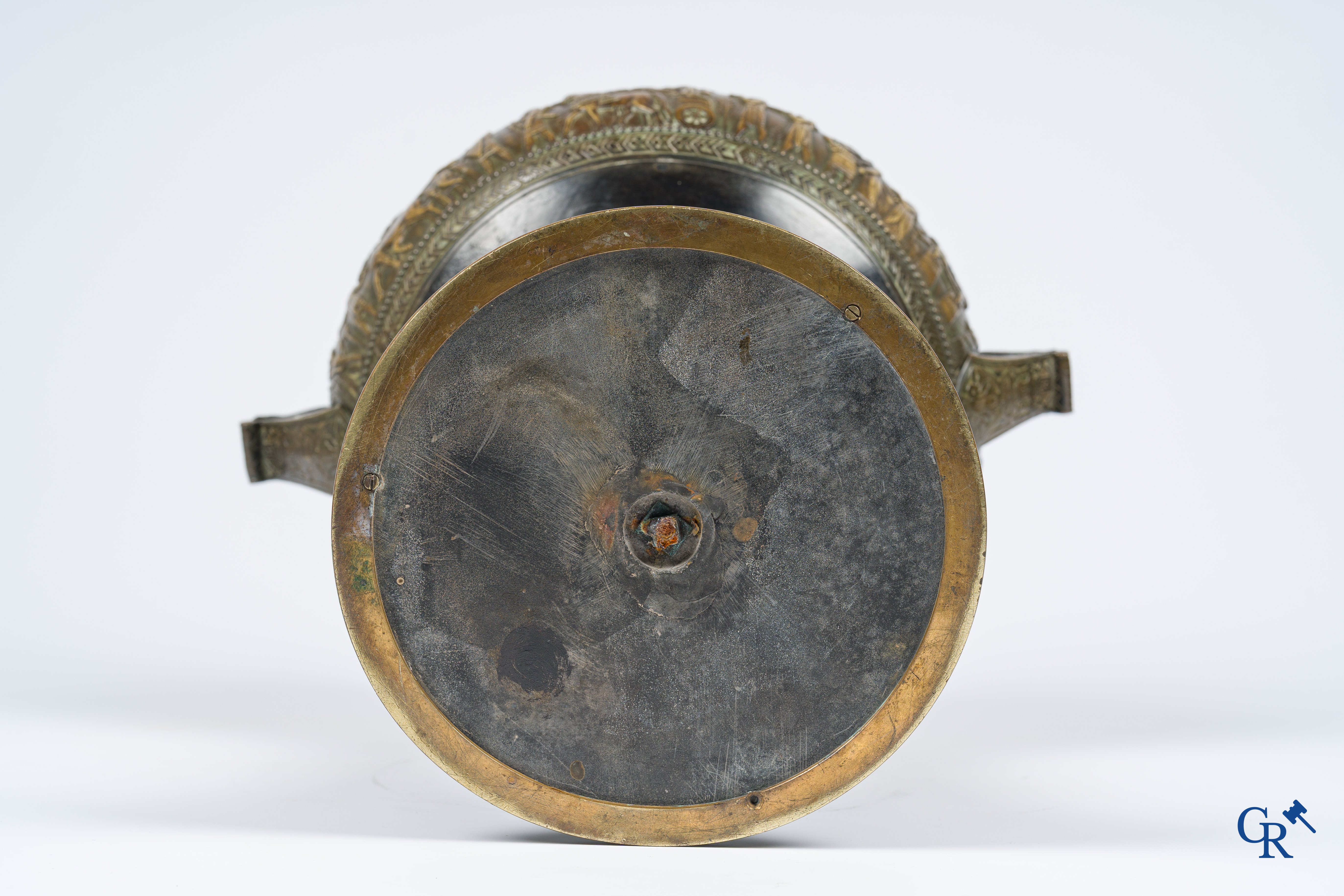 Charles Stanislas Matifat (1820-1875) Bronze Kylix-shaped vase with Lamassu handles. France circa 1860.