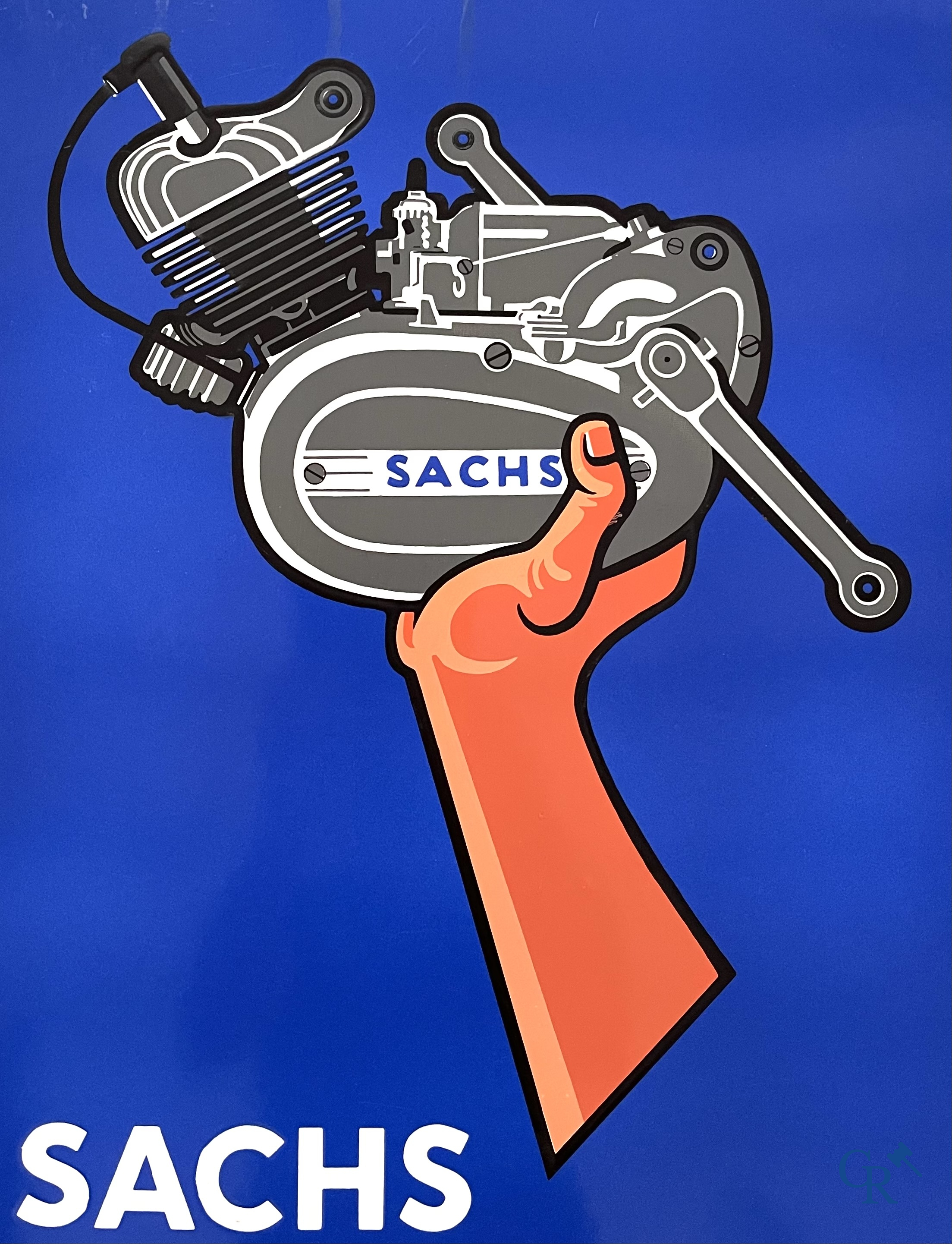 Sachs Moped-service, Emaille reclamebord voor Sachs motorfietsen. Titan-Email, Münchener Emaillierwerk.