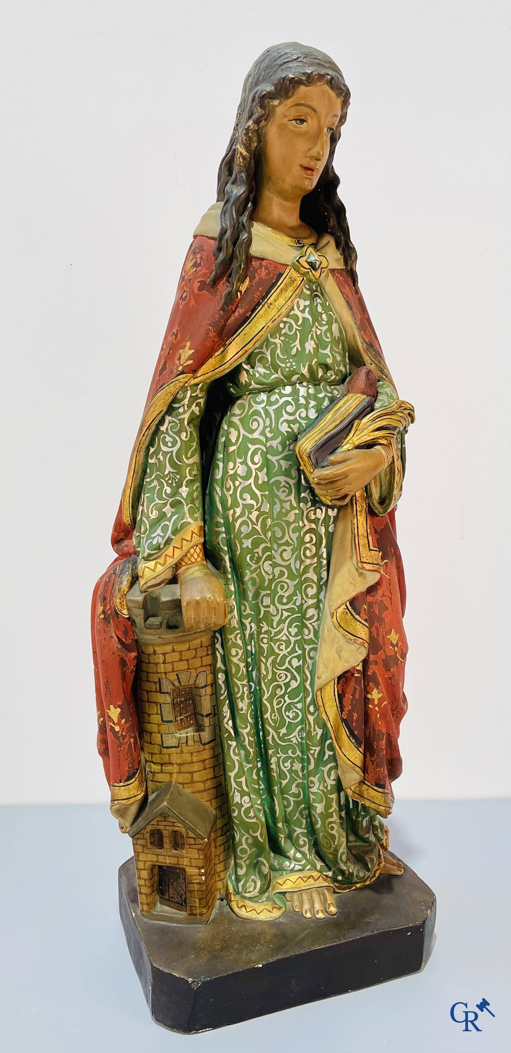 Religious objects, representation of Sint Barbara and Sint Anna ten Drieën in original polychromy. Late 19th century.