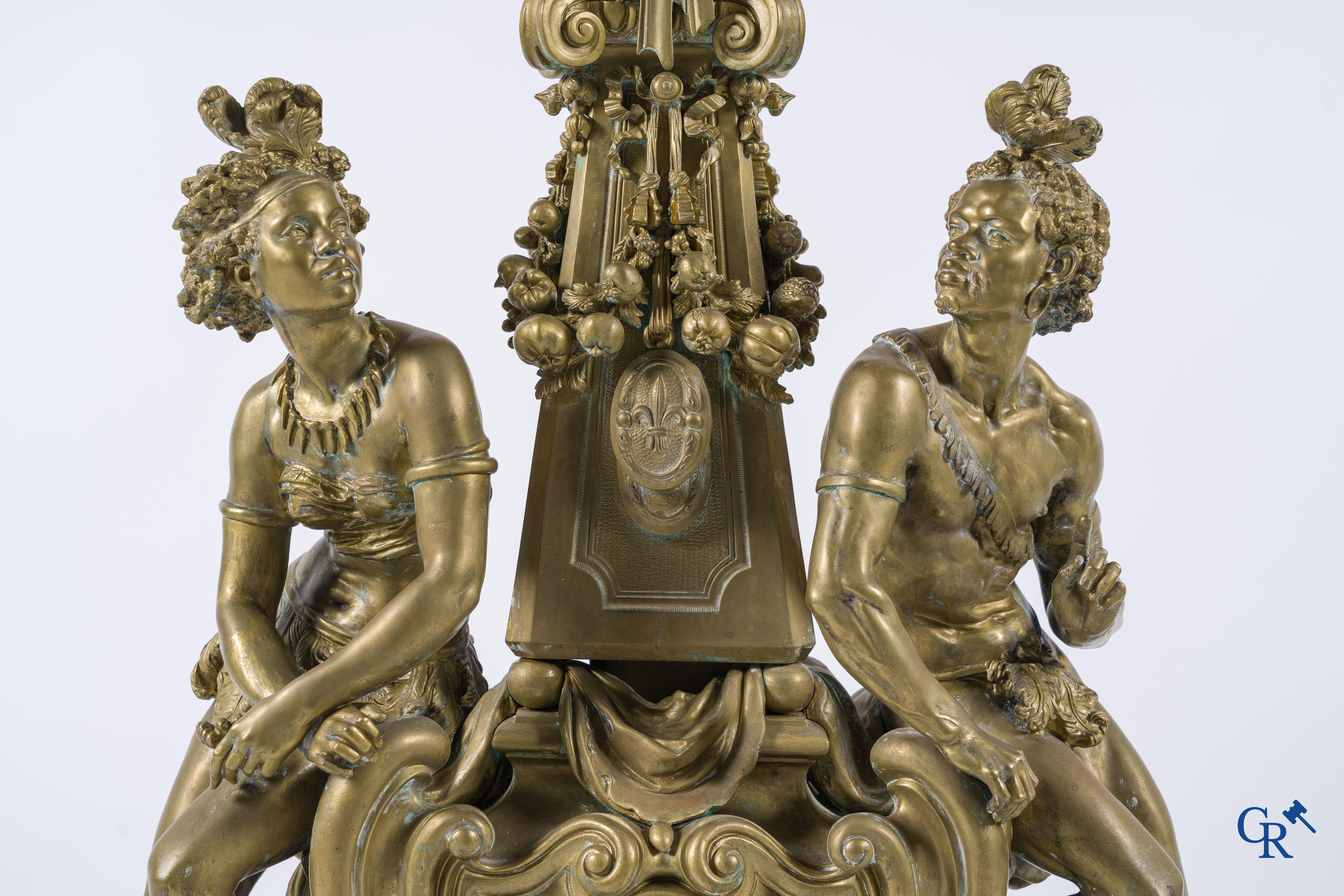 Frédéric-Eugène Piat and Samuel Marti. Exceptional pendulum in bronze with Nubian figures. Circa 1860-1870.