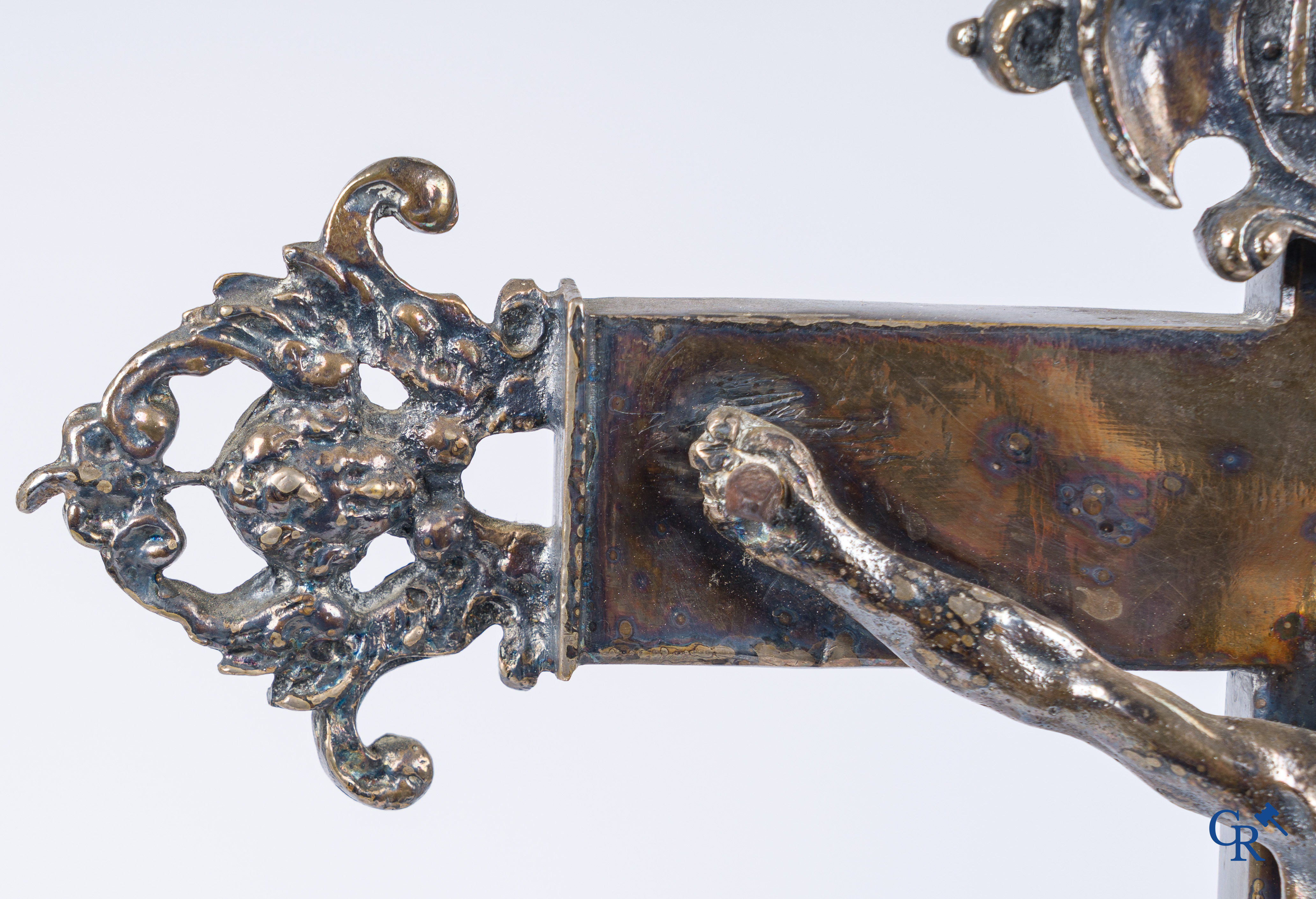 Religious objects. A large silver-plated bronze crucifix. Baroque, 17th-18th century.
