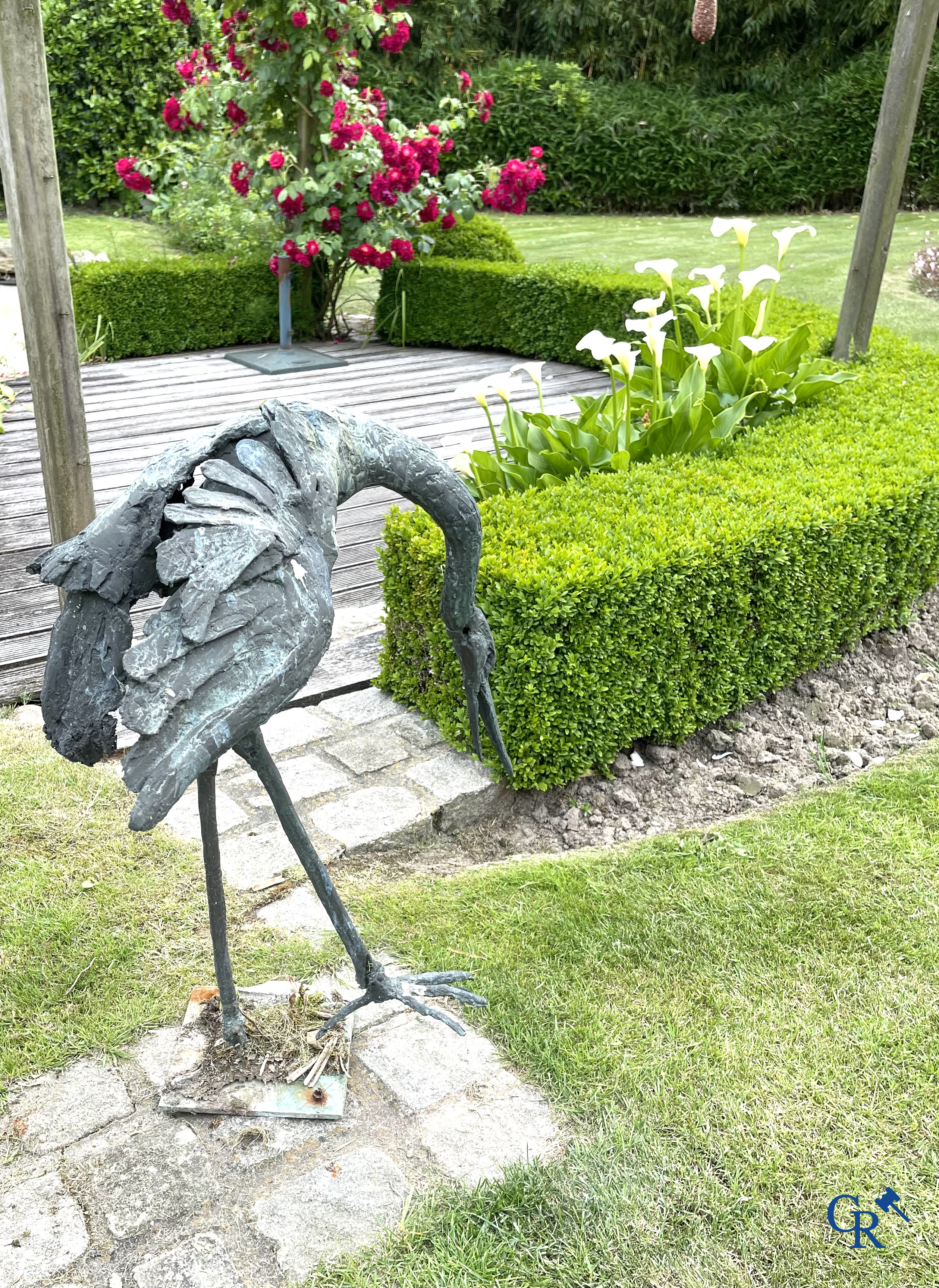 Jan Desmarets (1961) (*) Bronze, An imposing goose and a heron in patinated bronze. Signed.
