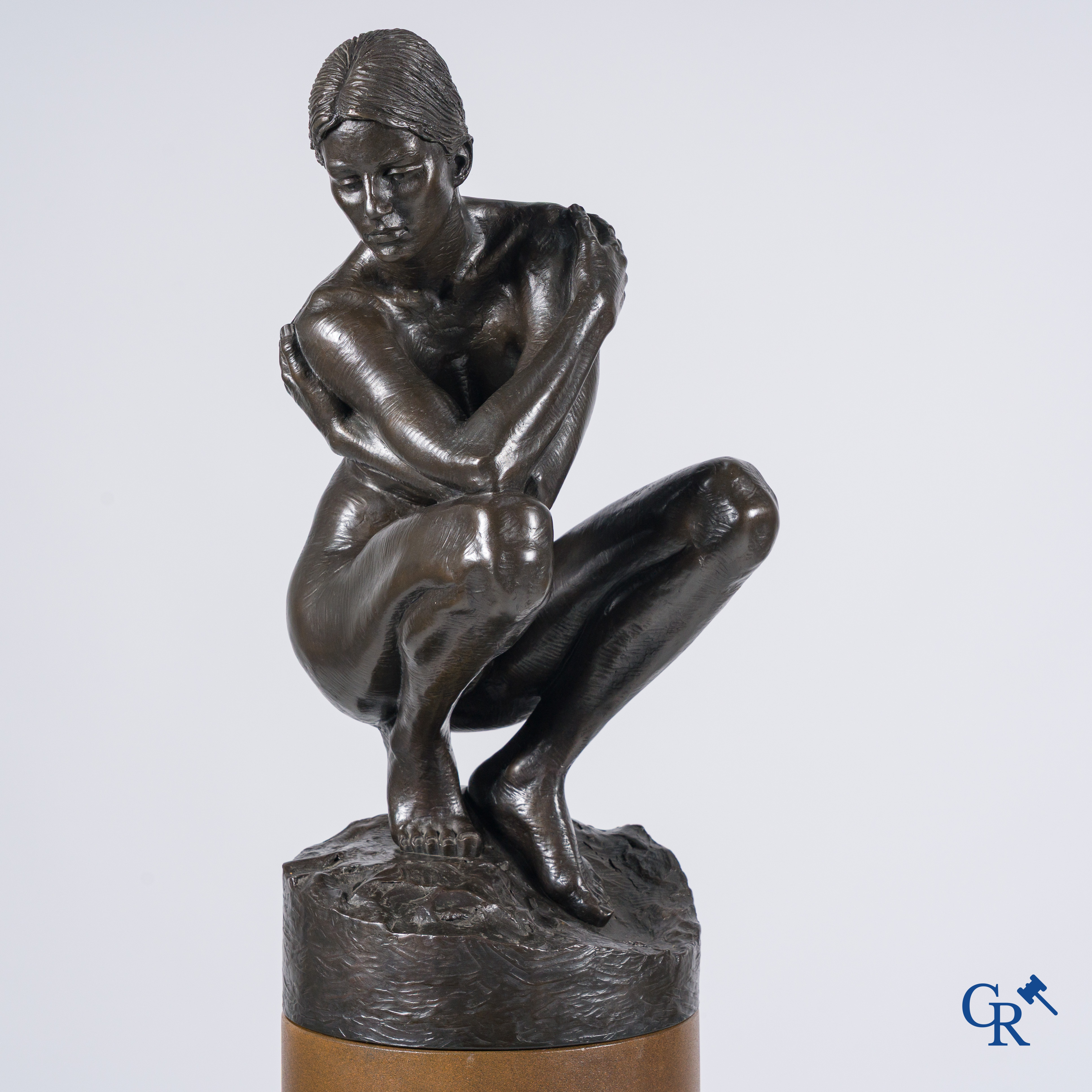 Irénée Duriez, (*) Bronze, female nude on patinated bronze pedestal. Signed I. Duriez and numbered 7/8.