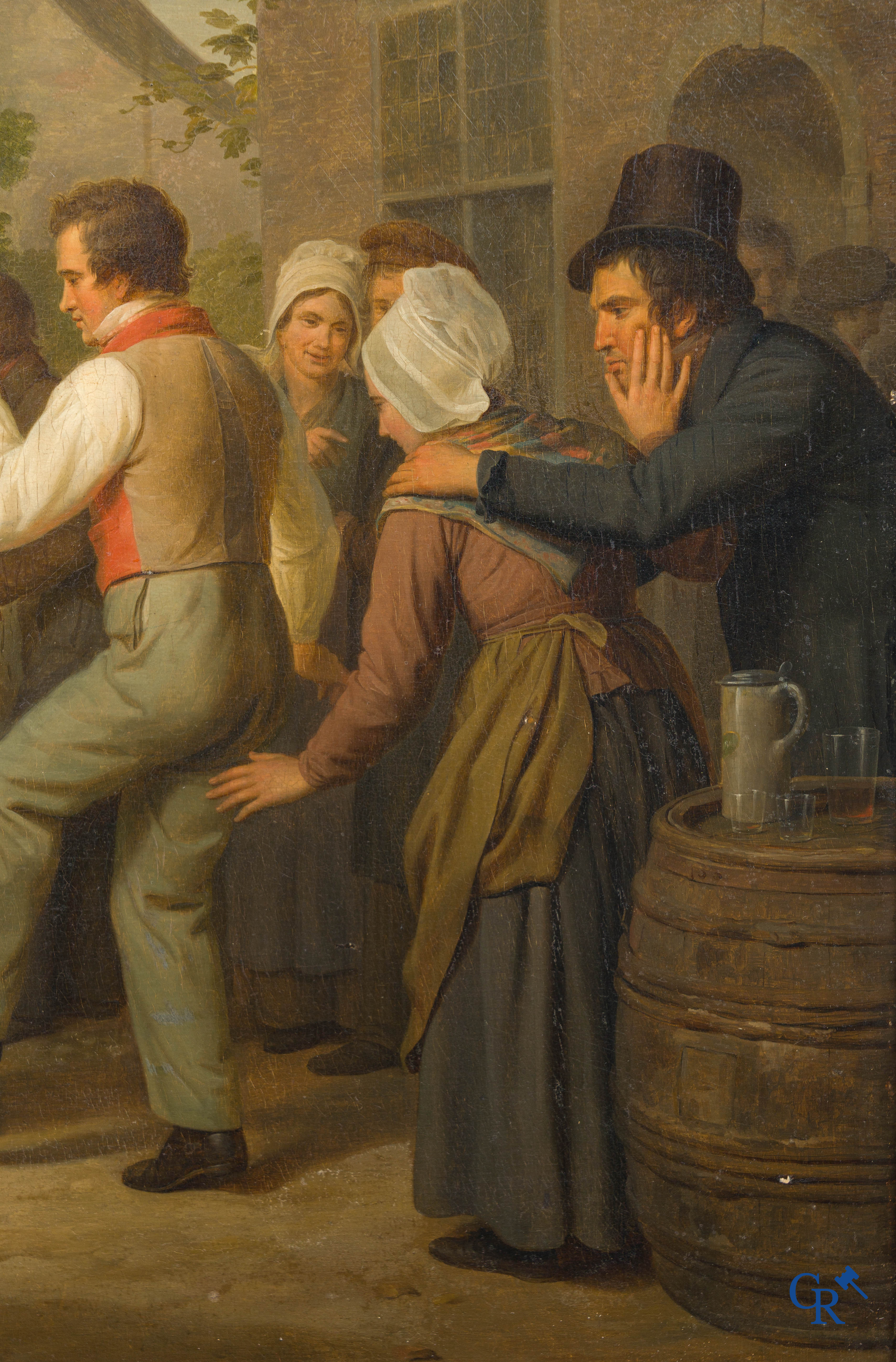 Basile De Loose (1809-1885) "The Village festival" Oil on panel in gilded frame. Signed B. De Loose fecit 1834.