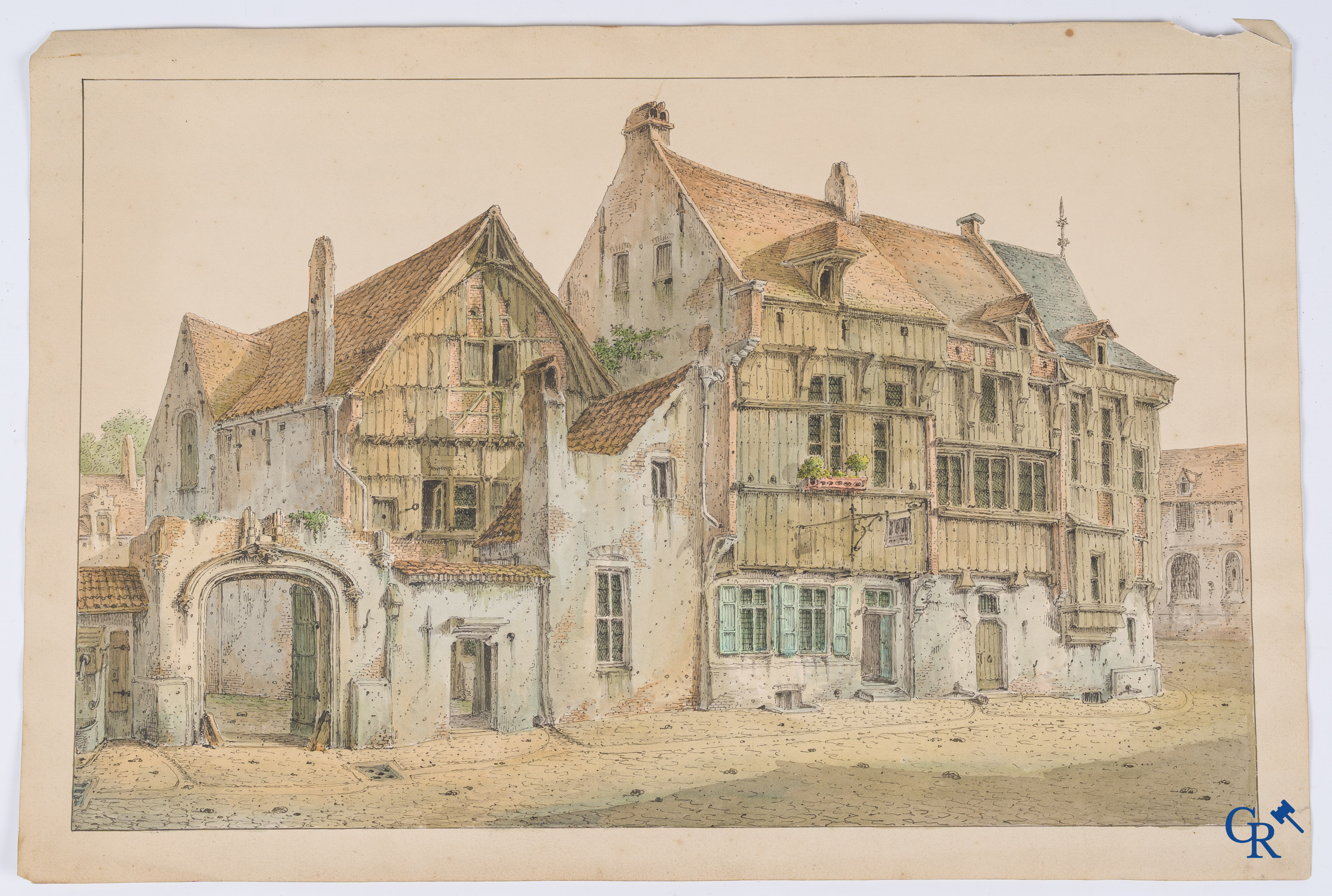 Jean-Baptiste André De Noter (1786-1855) Inkt en waterverf. Zichten van de stad Mechelen.