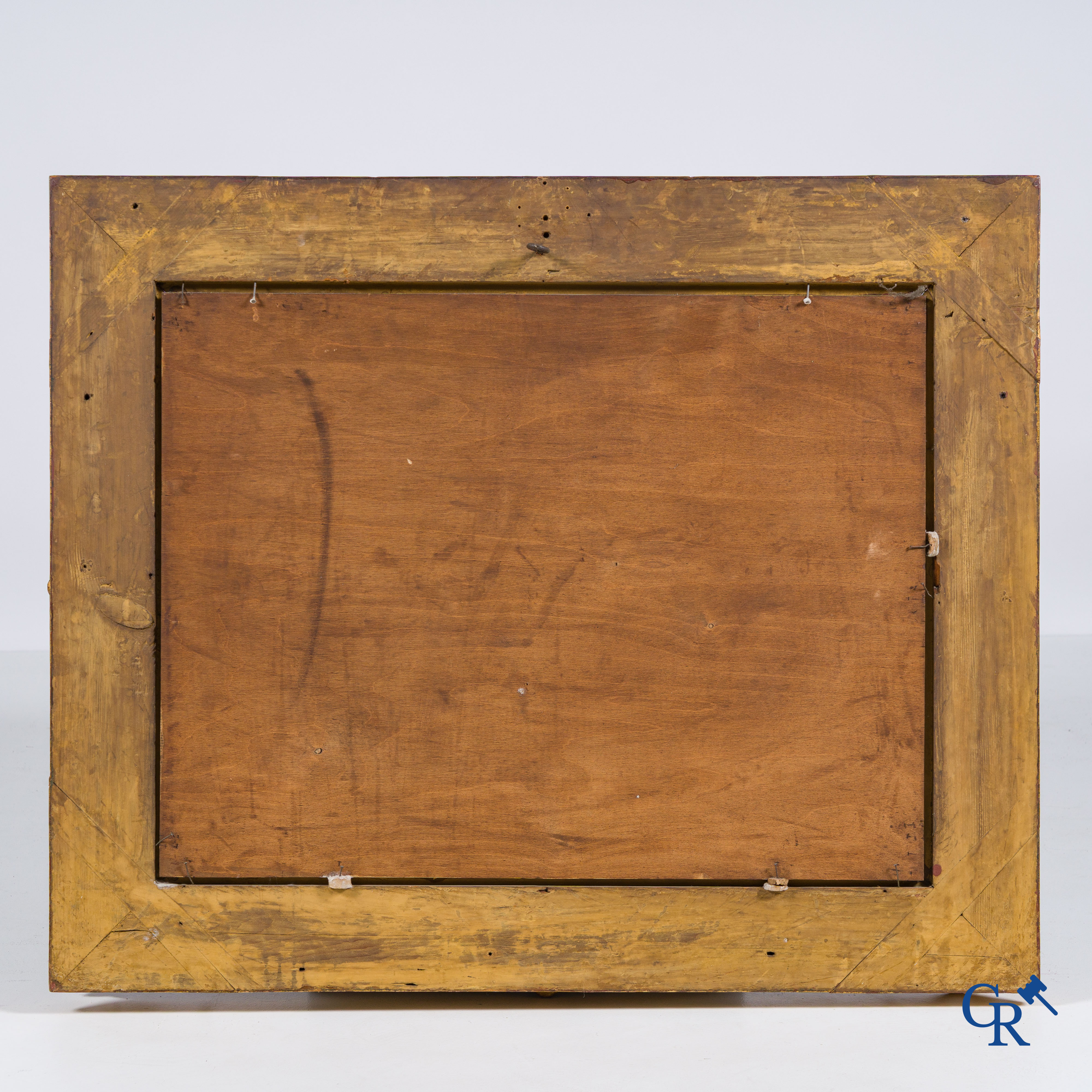 Smets Louis, (1840-1896) Winter water landscape with characters and a horse on the ice. Oil on mahogany.