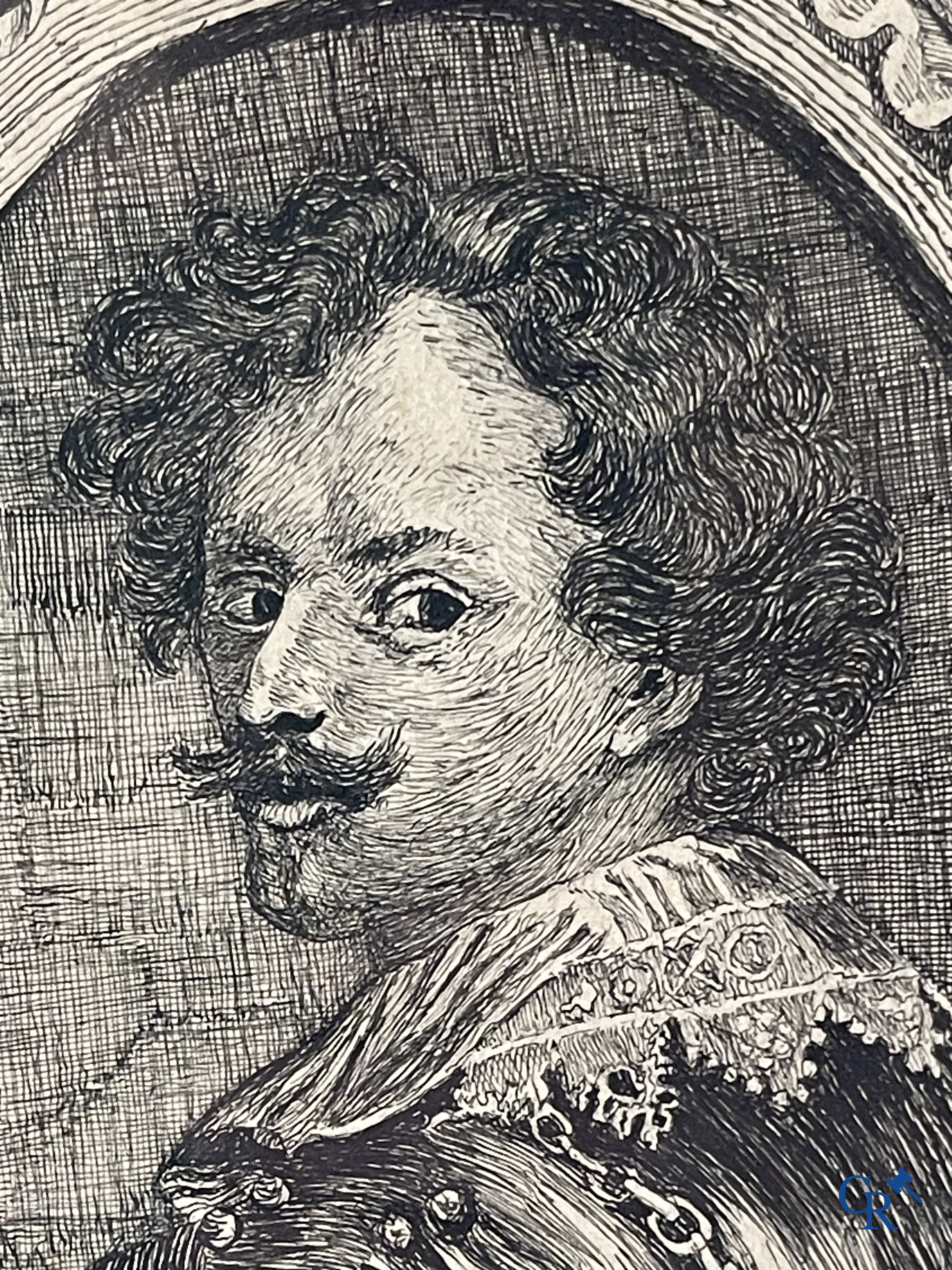 A pair of portrait paintings after Rembrandt Van Rijn, oil on panel, 2 portrait pen drawings attached. 19th century.