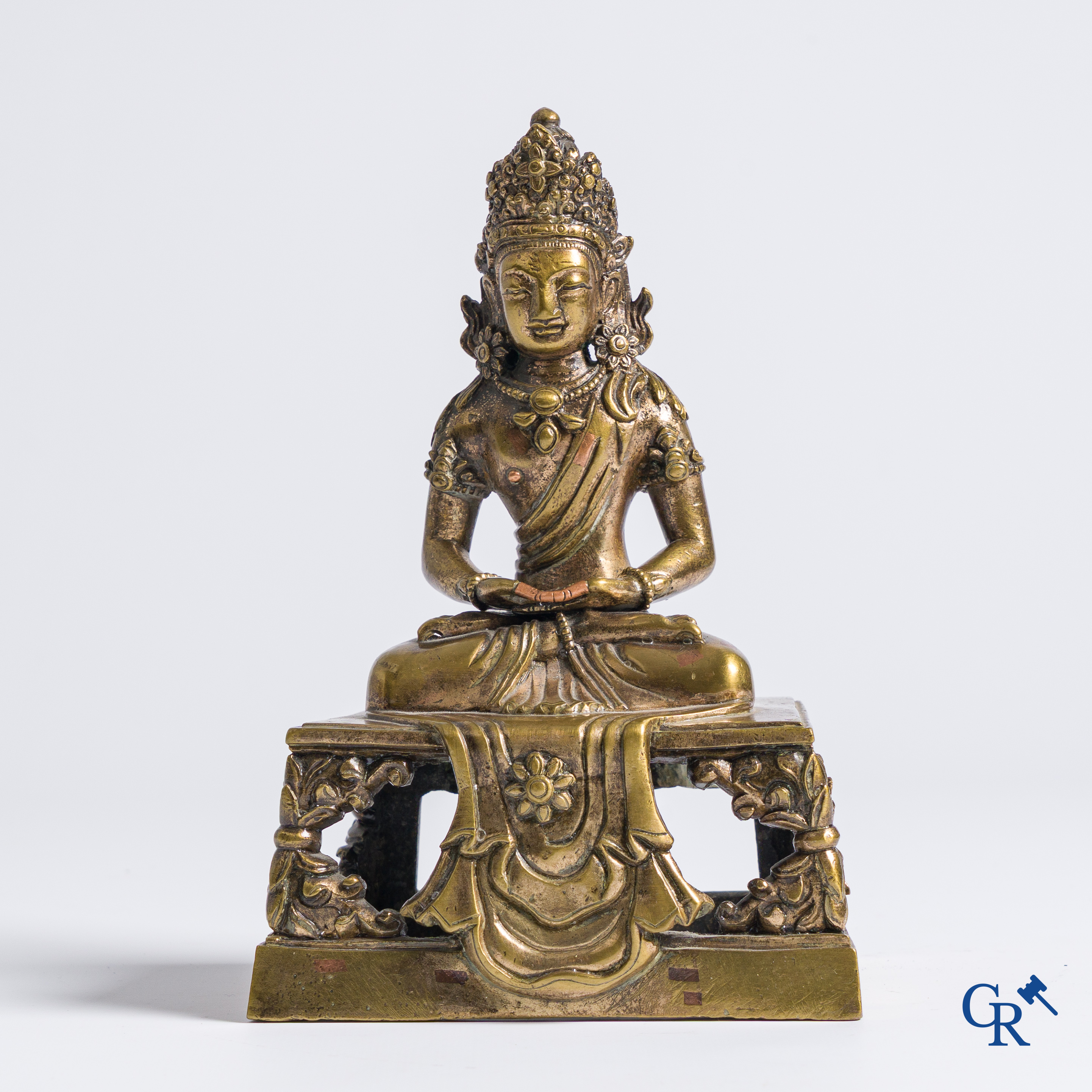 Asian Art, A Sino-Tibetan gilded bronze figure of Buddha Amitayes.