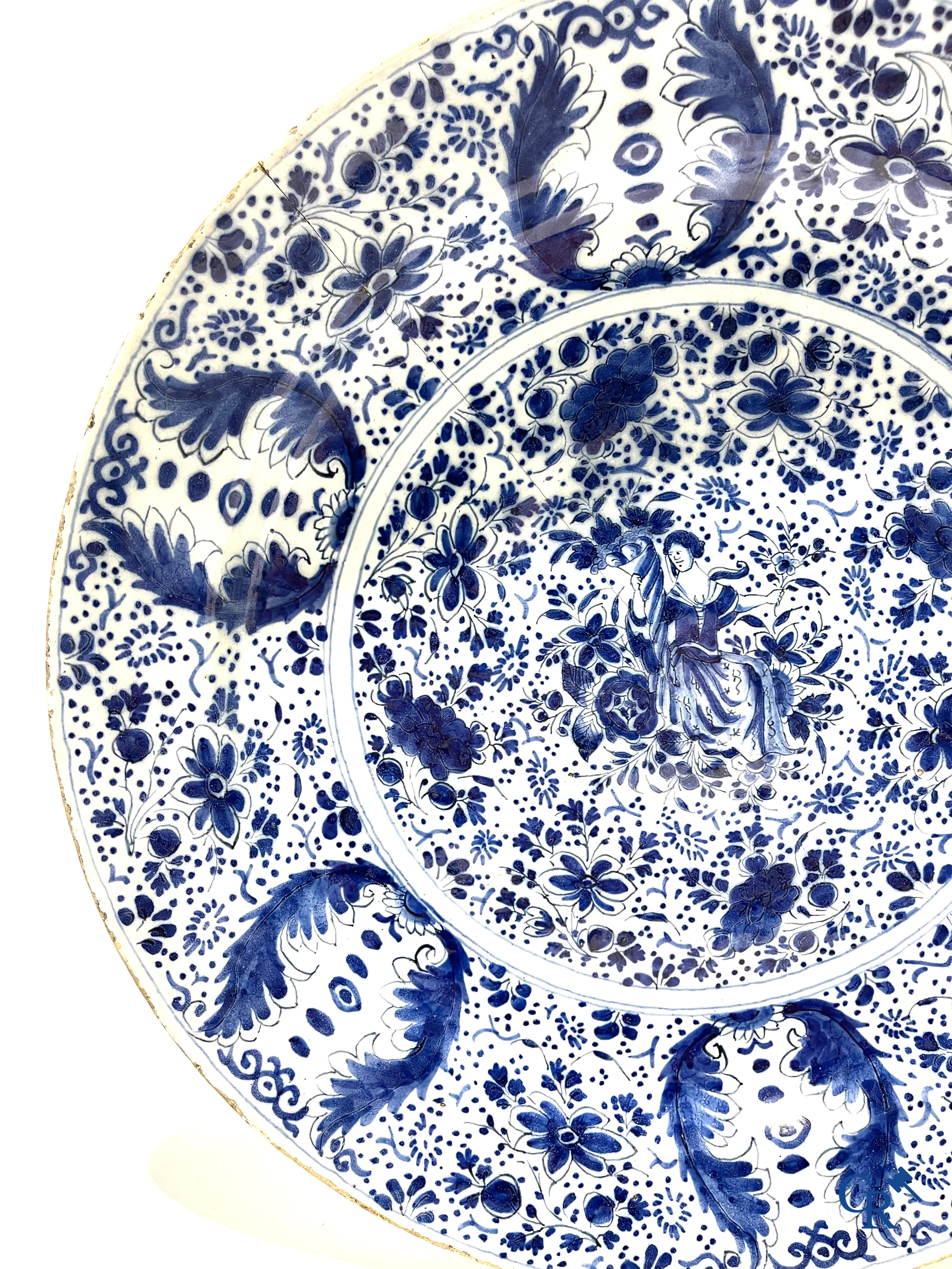 2 large plates in Delft pottery and a copper lantern. 18th century.