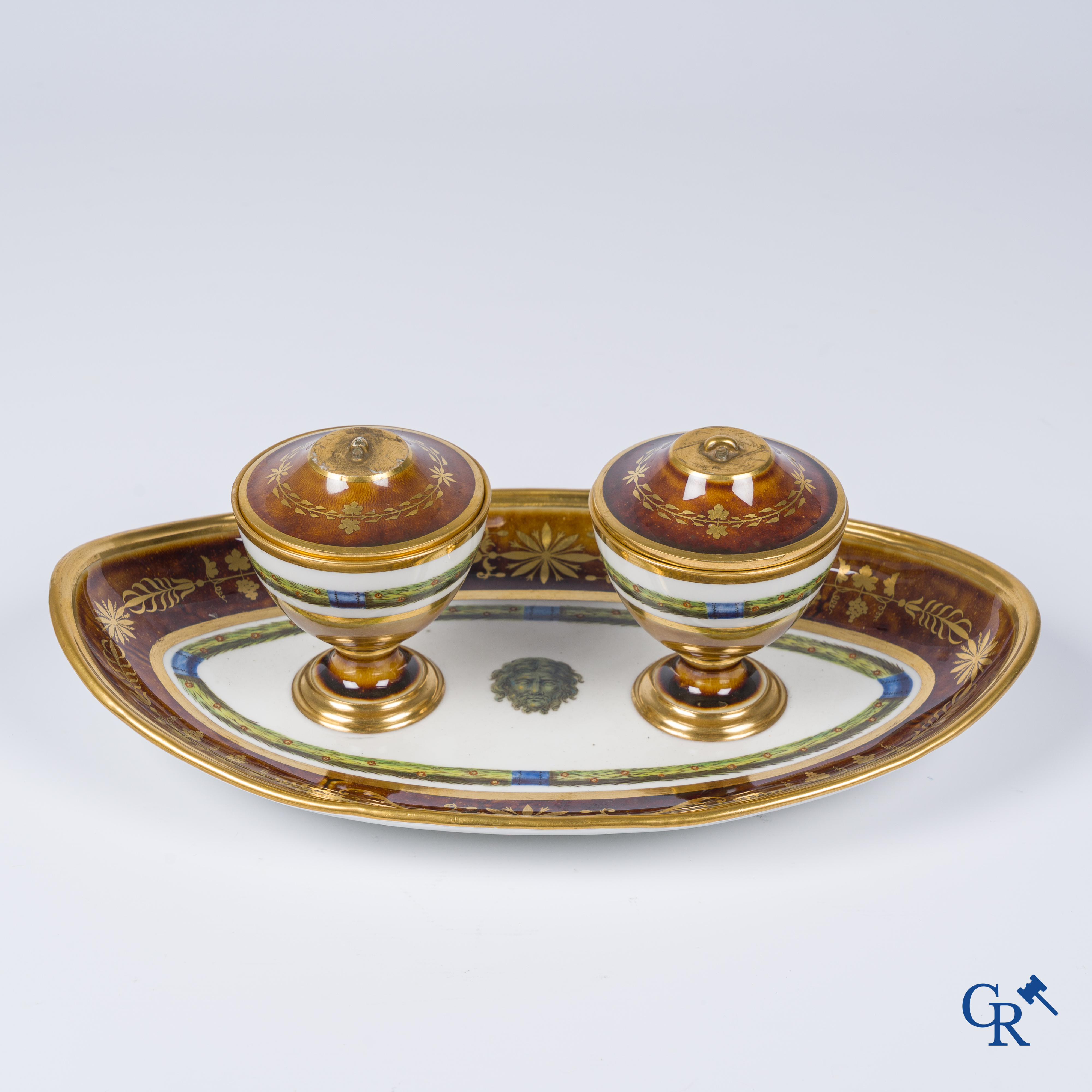 Manufacture nationale de Sèvres. Oval Sèvres tortoiseshell-ground form piece. Consulate, circa 1802.