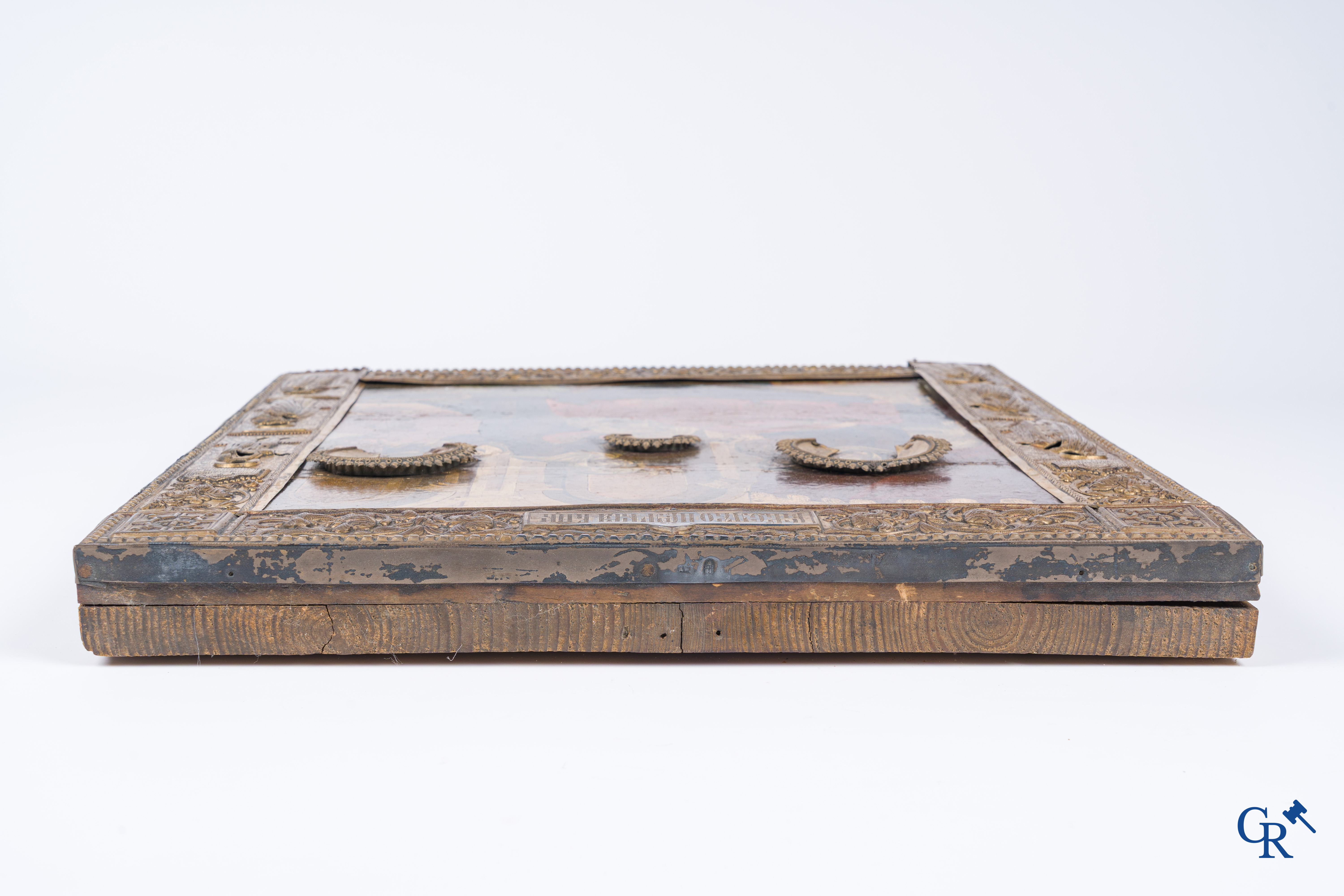 Russian work. The birth of Jesus. Important Russian icon with silver oklad. Silver grade 84 and dated 1883.