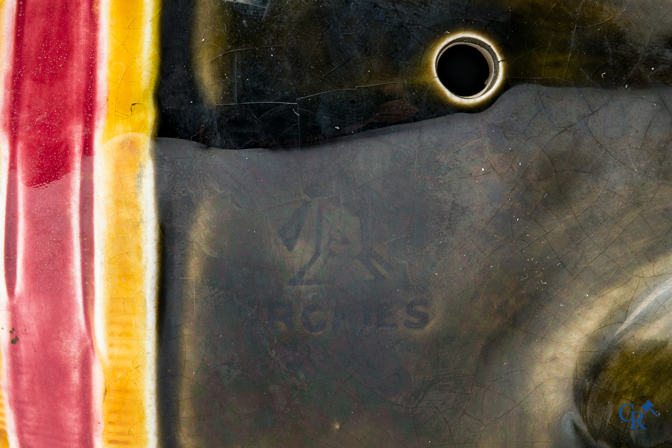 Orchies. A large elephant in multicolored decorated pottery, barbotine. France, circa 1900.